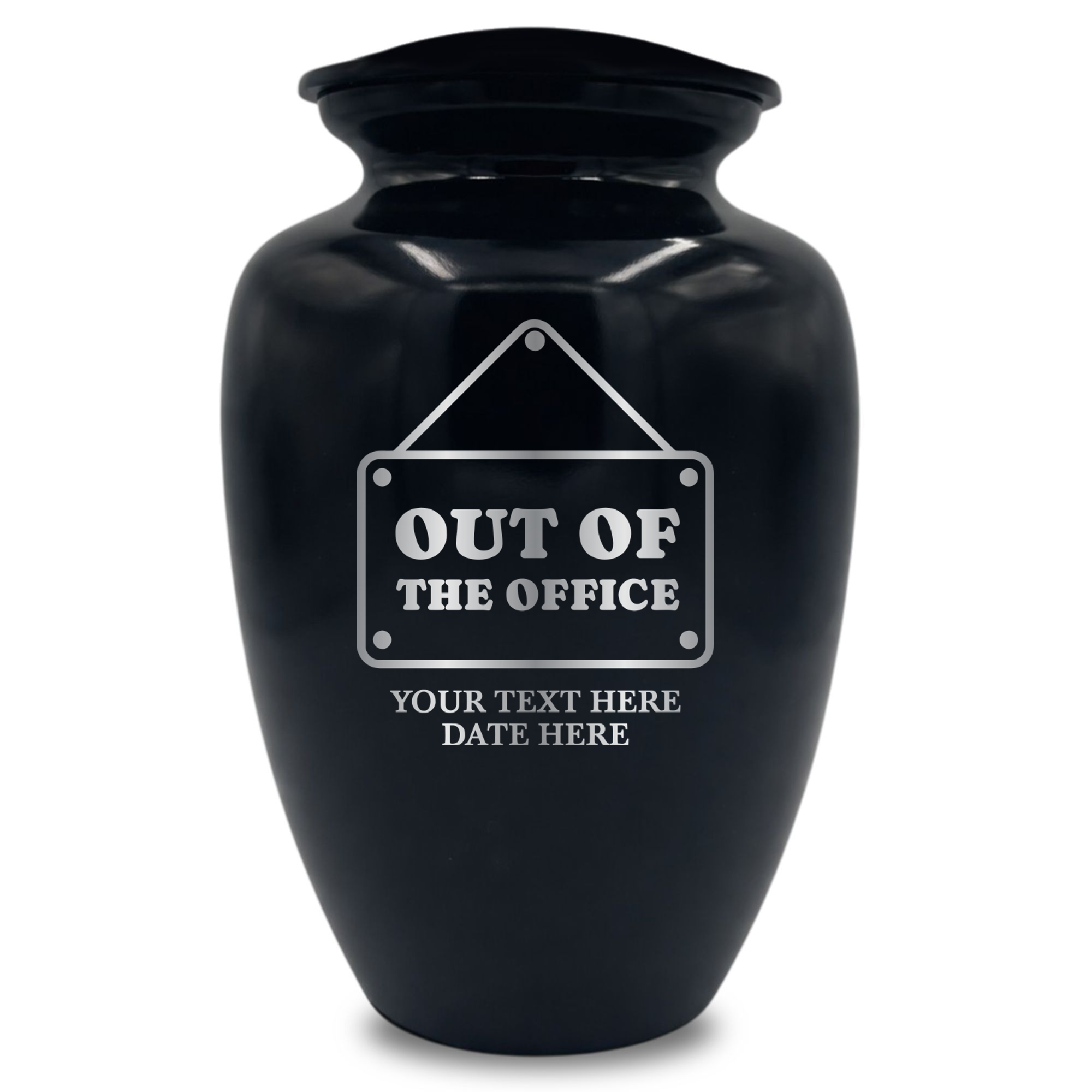 Polished Extra Large Human Cremation Urn 350 Cubic Inch - Engraved Aluminum | Office Humor