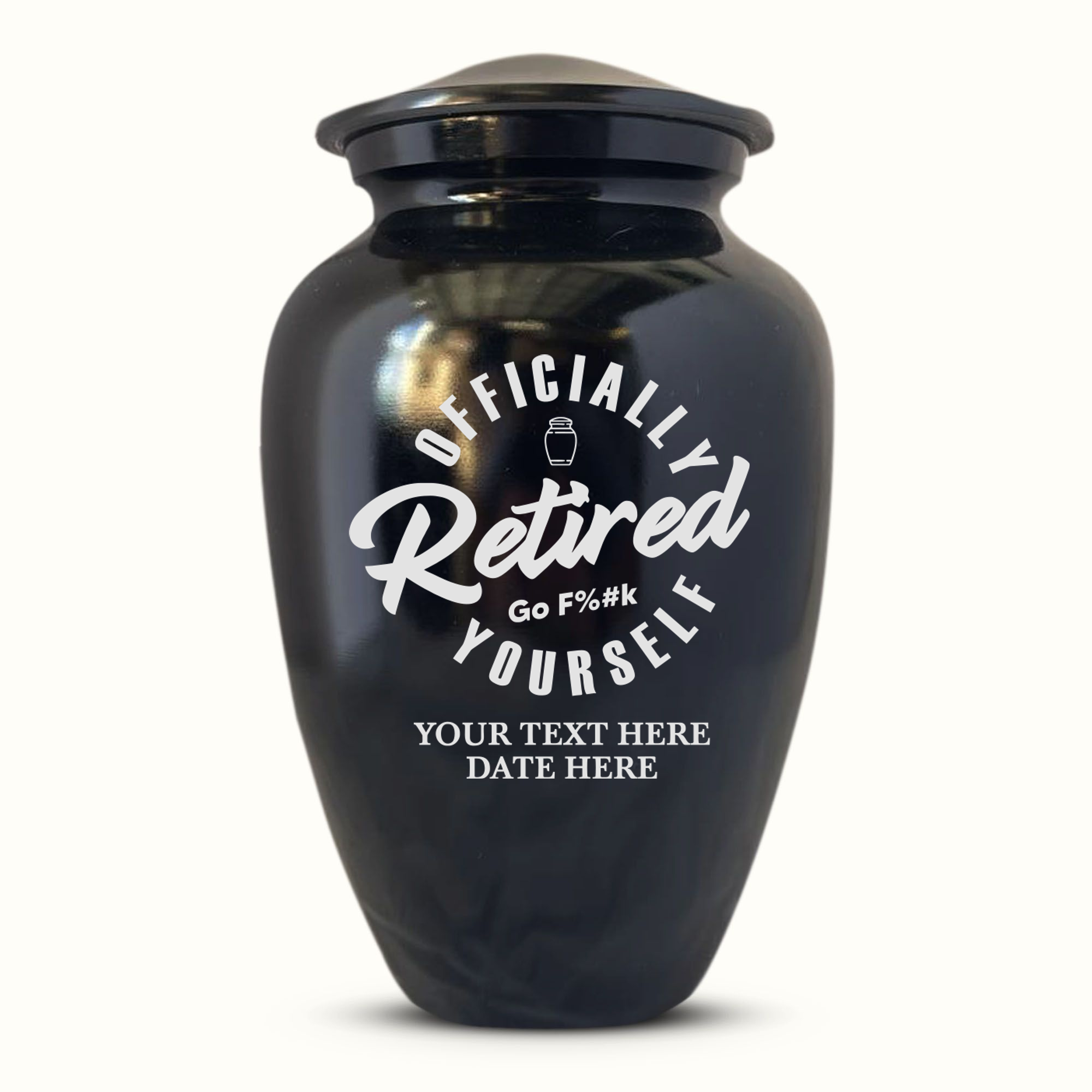 Polished Black Aluminum Human Cremation Urn - 200 Cubic Inch | Office Humor