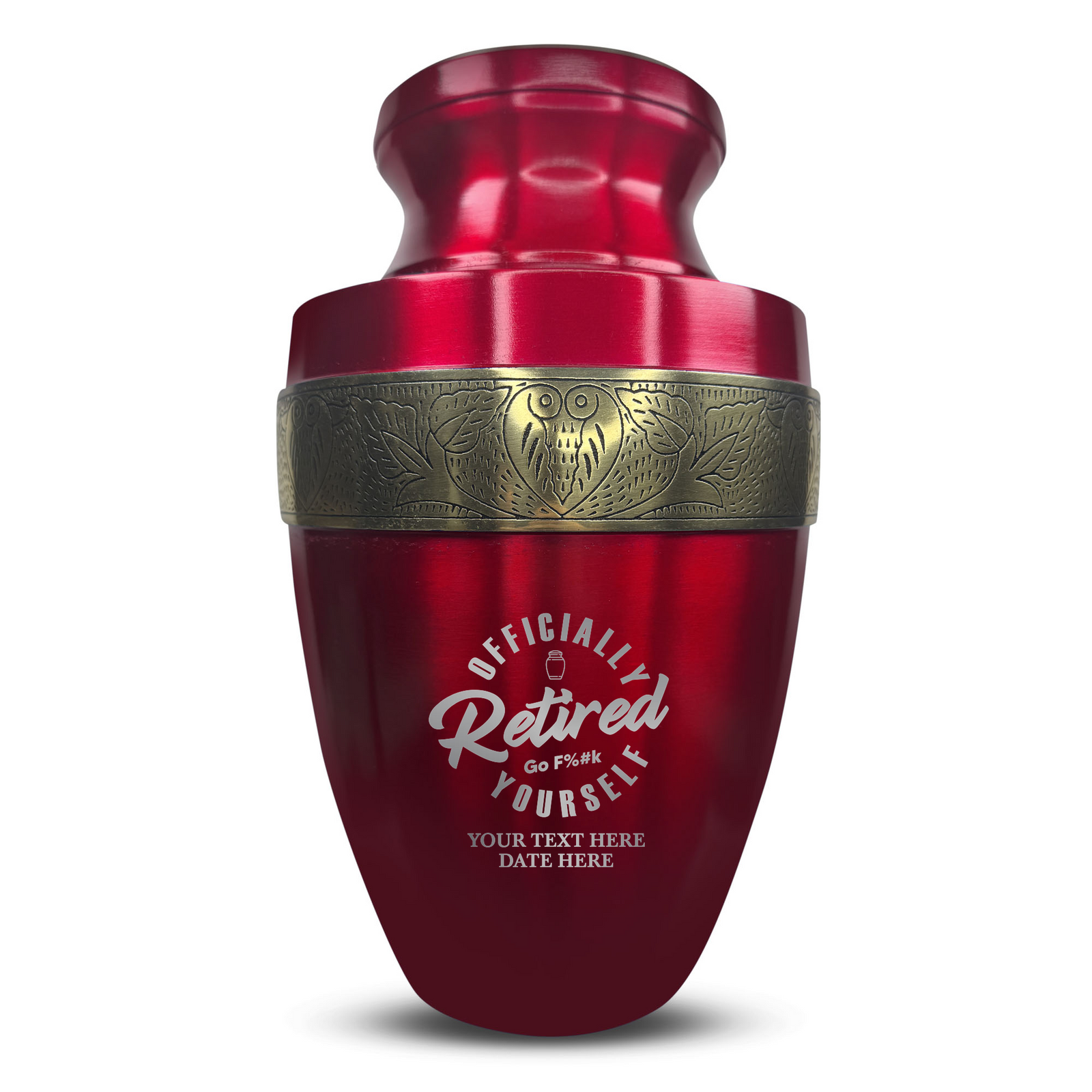Custom Aluminum Human Urn - Funny Office Design - Elite Collection with Gold Inlay - 200 Cubic Inch