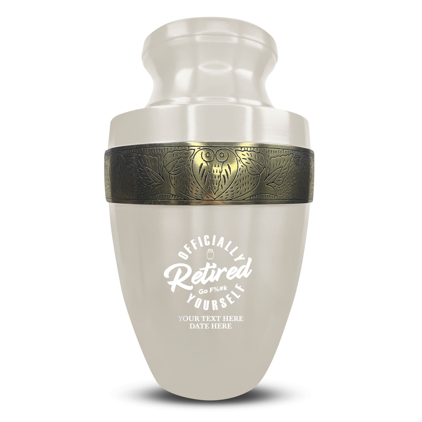 Custom Aluminum Human Urn - Funny Office Design - Elite Collection with Gold Inlay - 200 Cubic Inch