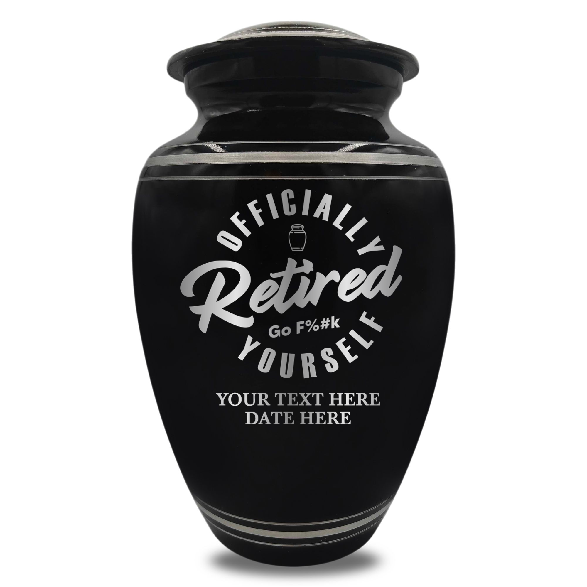 Polished Aluminum with Silver Rim Human Cremation Urn - 200 Cubic Inch | Office Humor