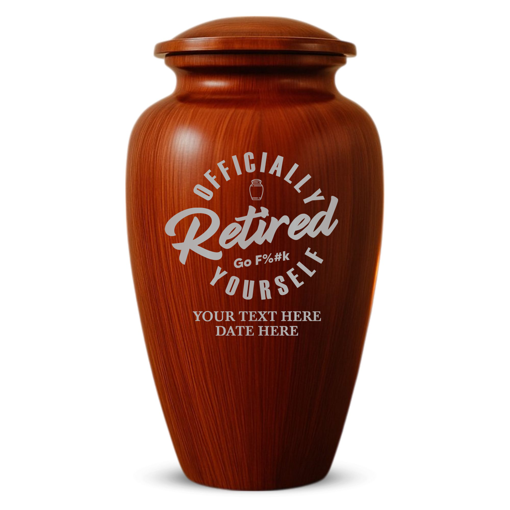 Human Cremation Urn - 200 Cubic Inch - Ingrained Wood Style Finish | Office Humor