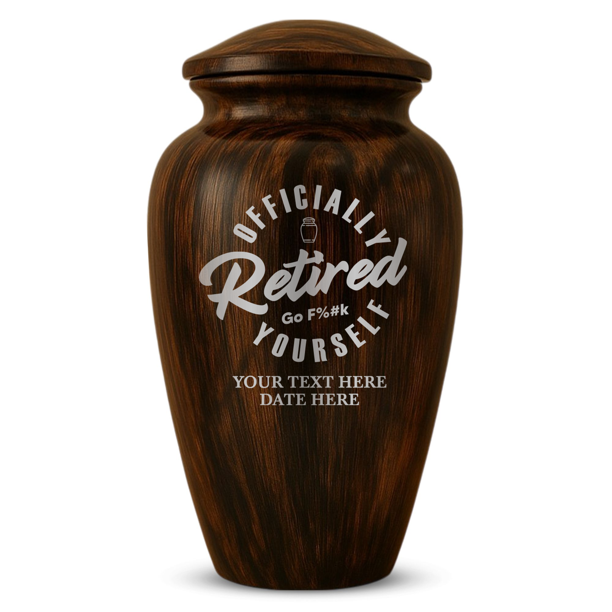 Human Cremation Urn - 200 Cubic Inch - Ingrained Wood Style Finish | Office Humor