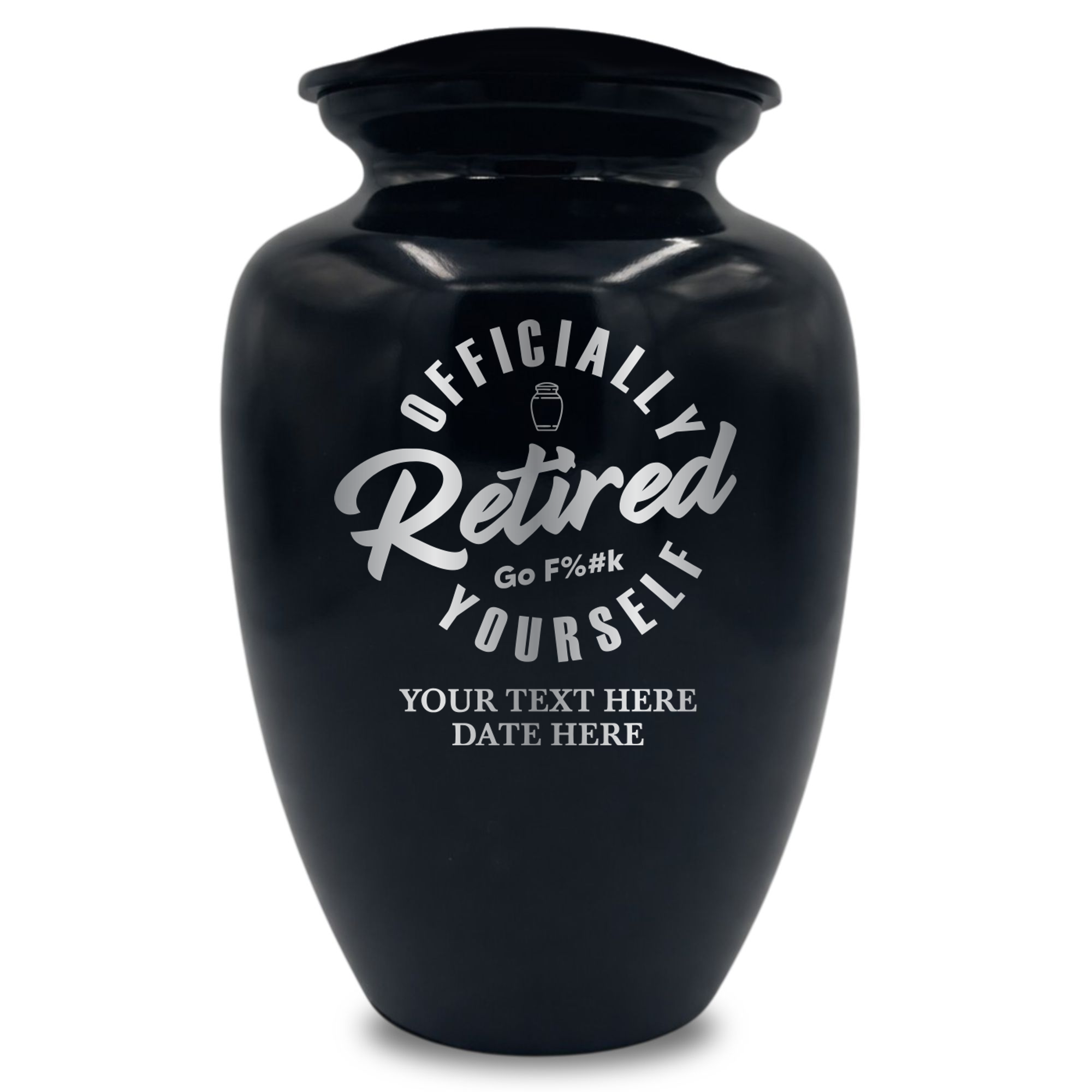 Polished Extra Large Human Cremation Urn 350 Cubic Inch - Engraved Aluminum | Office Humor