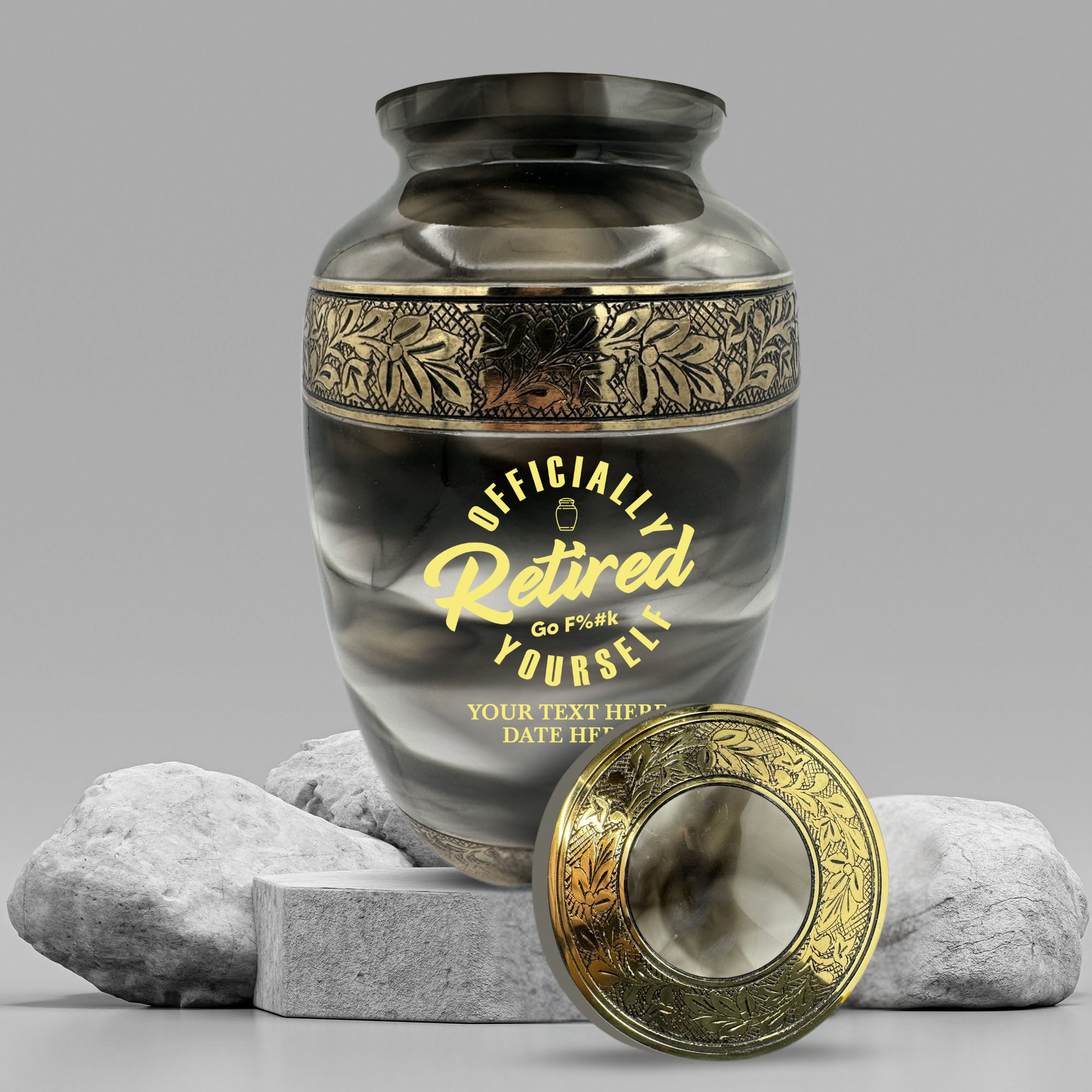 Custom Aluminum Human Urns - Suzesta Pearl White Memorial Urn - Funny Office Design - 200 Cubic Inch