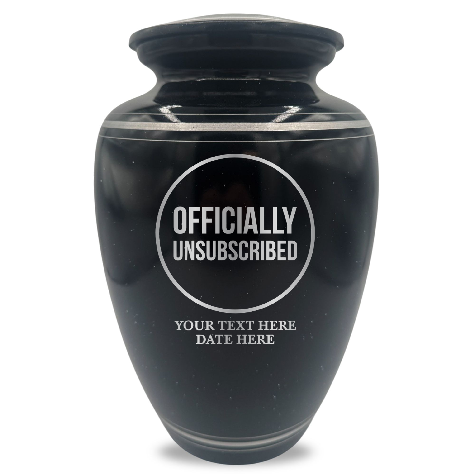 Extra Large Human Cremation Urn - 350 Cubic Inch - Black Spotted Finish with Silver Rim | Tech Humor
