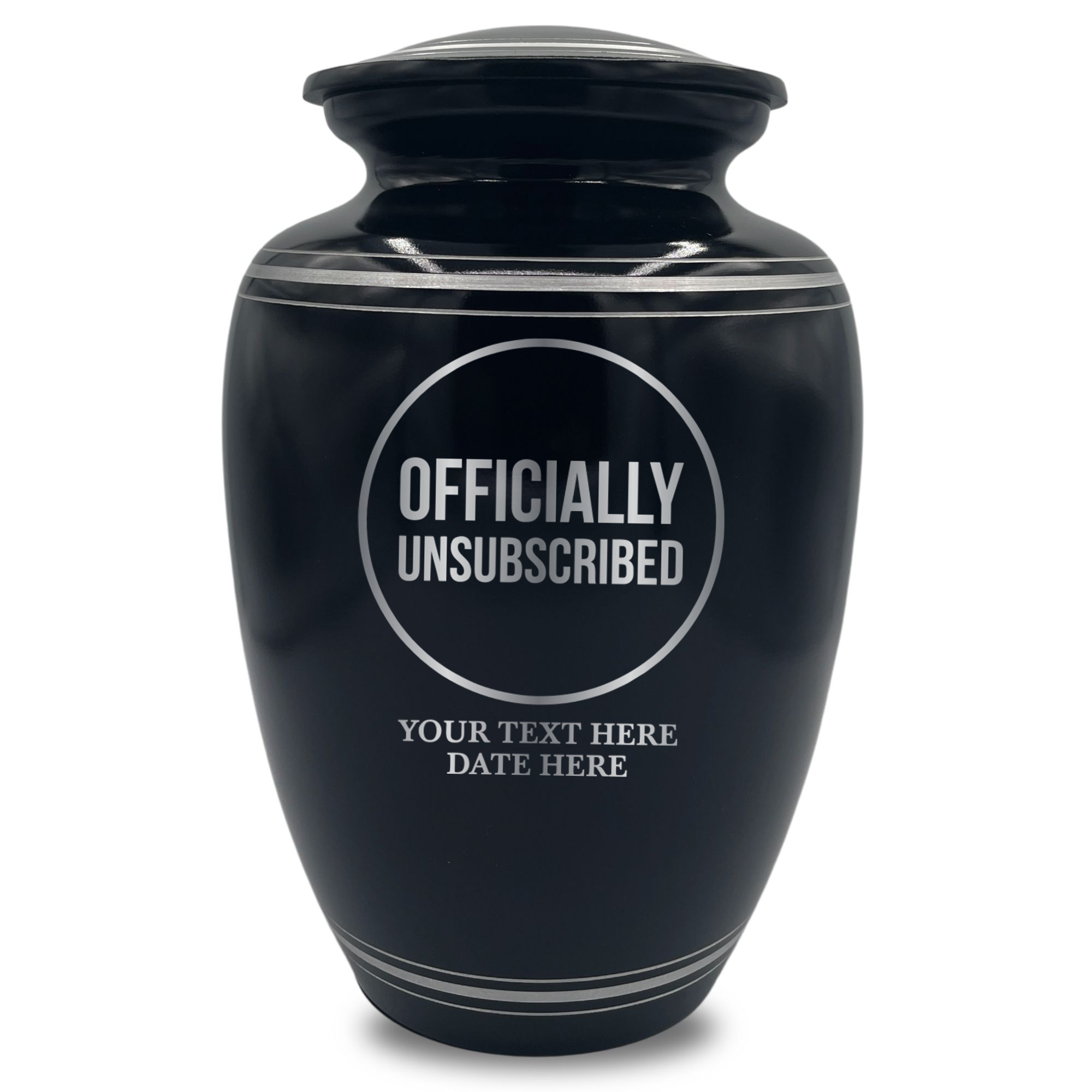 Human Cremation Urn - 350 Cubic Inch Capacity - Black with Silver Rim | Tech Humor