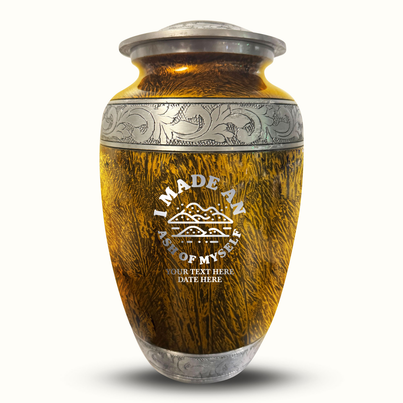 Custom Aluminum Human Urn - Elevate Collection - Dark Humor Design - Distressed Finish - 200 Cubic Inch