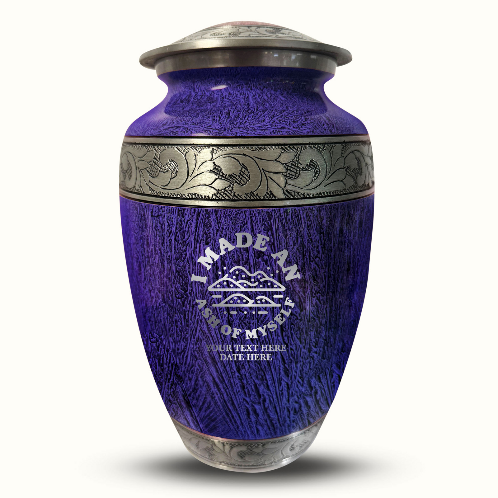 Custom Aluminum Human Urn - Elevate Collection - Dark Humor Design - Distressed Finish - 200 Cubic Inch