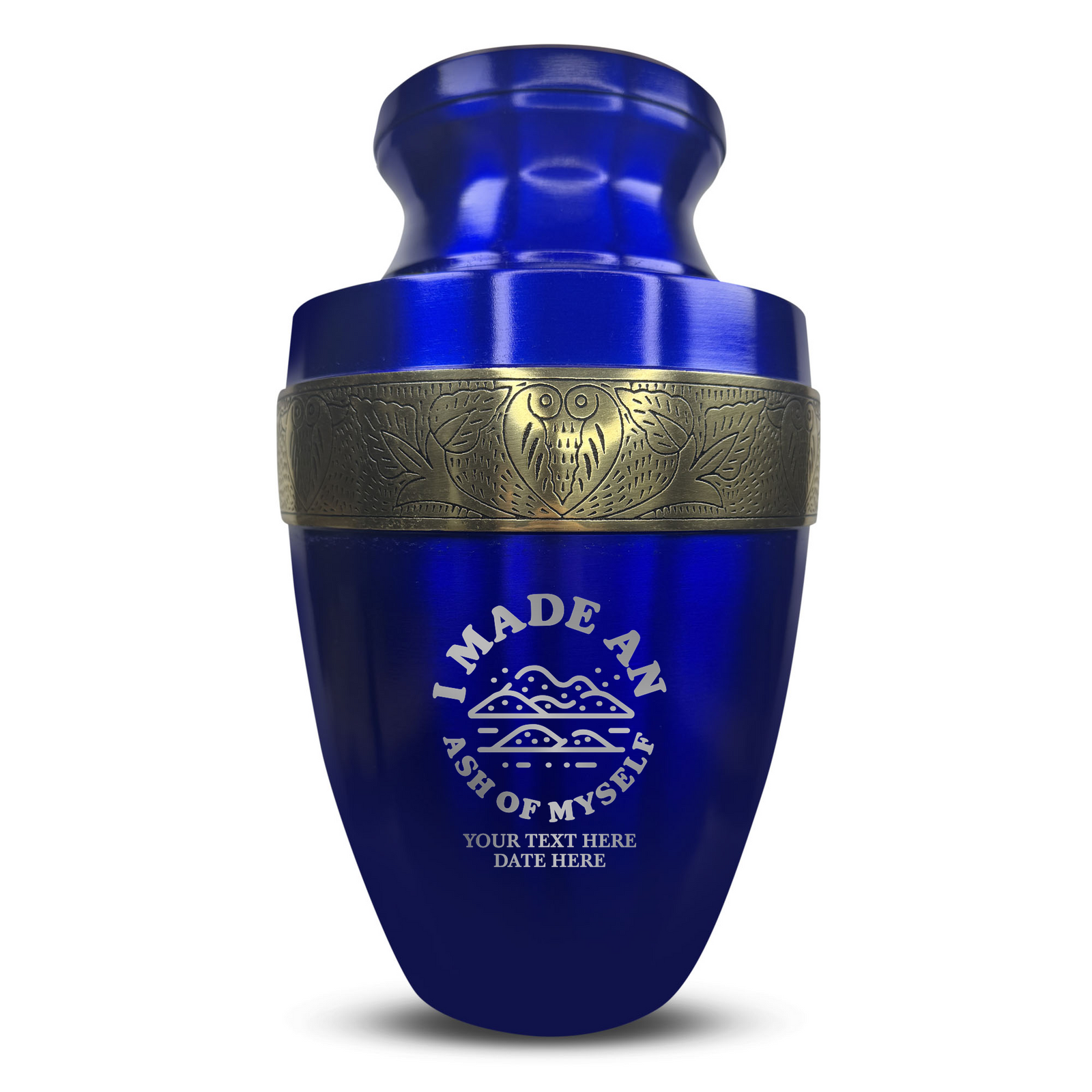 Custom Aluminum Human Urn - Dark Humor Design - Elite Collection with Gold Inlay - 200 Cubic Inch