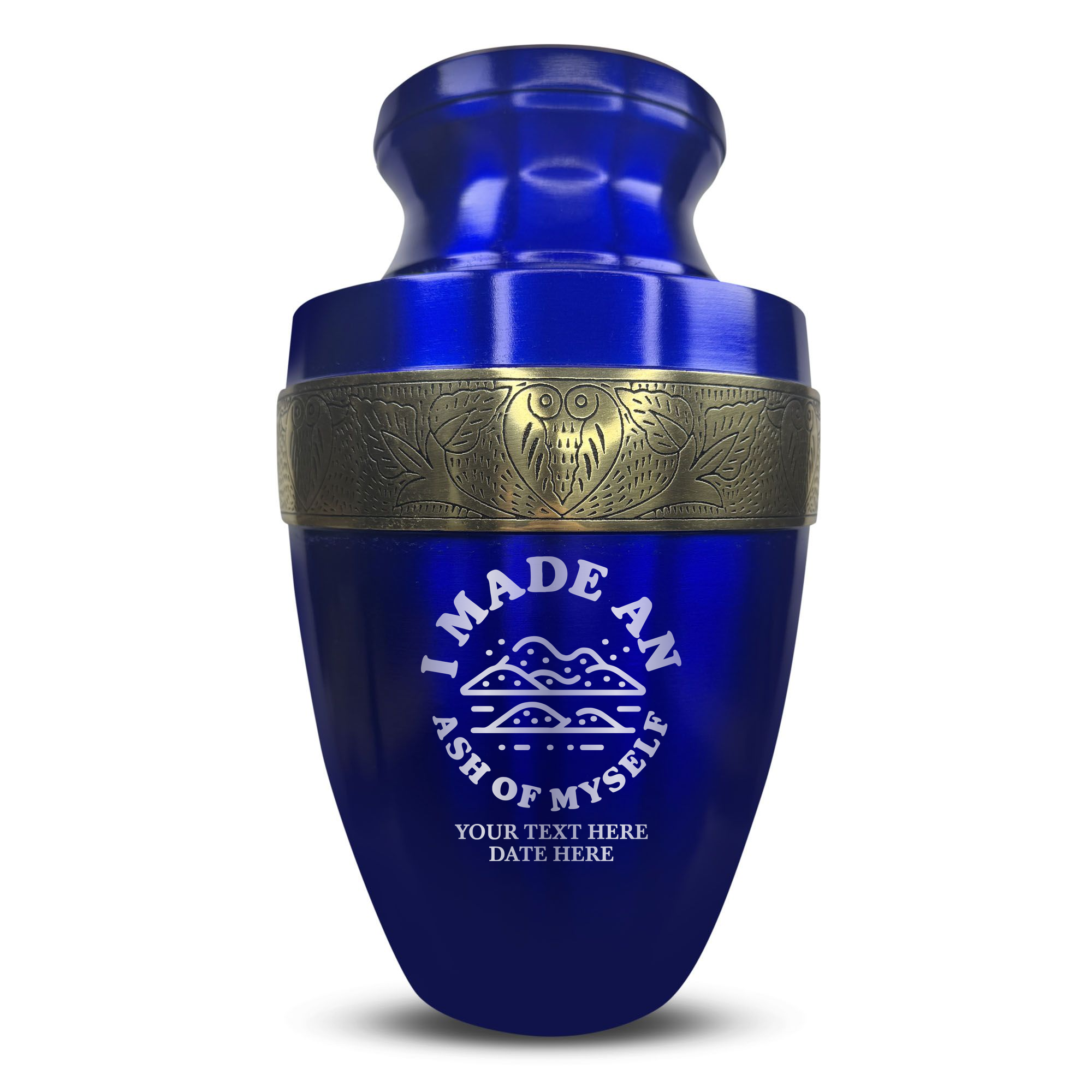 Elite Human Cremation Urn – 200 Cubic Inch – Aluminum with Gold Inlay | Afterlife Humor
