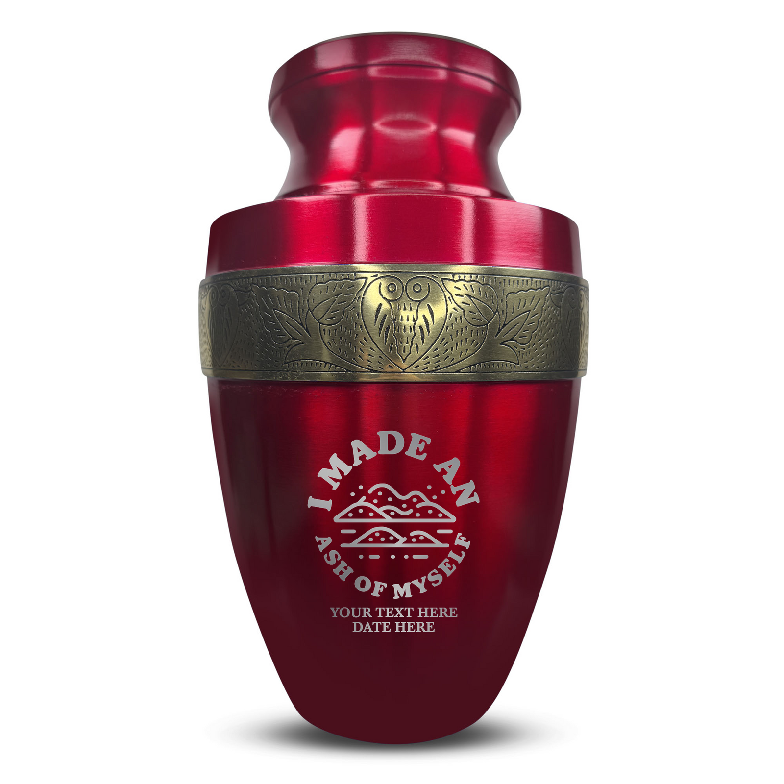 Custom Aluminum Human Urn - Dark Humor Design - Elite Collection with Gold Inlay - 200 Cubic Inch