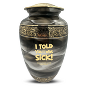 Custom Aluminum Human Urns - Suzesta Pearl White Memorial Urn - Dark Humor Design - 200 Cubic Inch