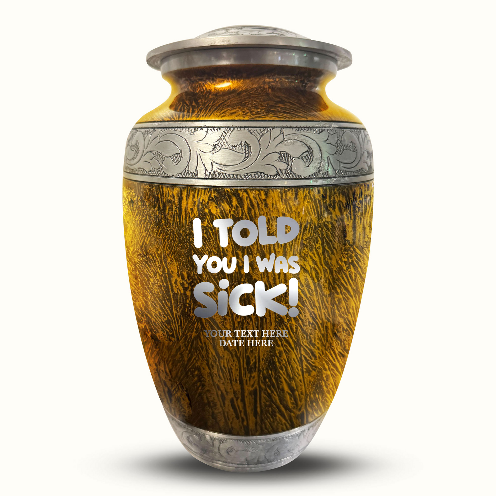 Custom Aluminum Human Urn - Elevate Collection - Dark Humor Design - Distressed Finish - 200 Cubic Inch