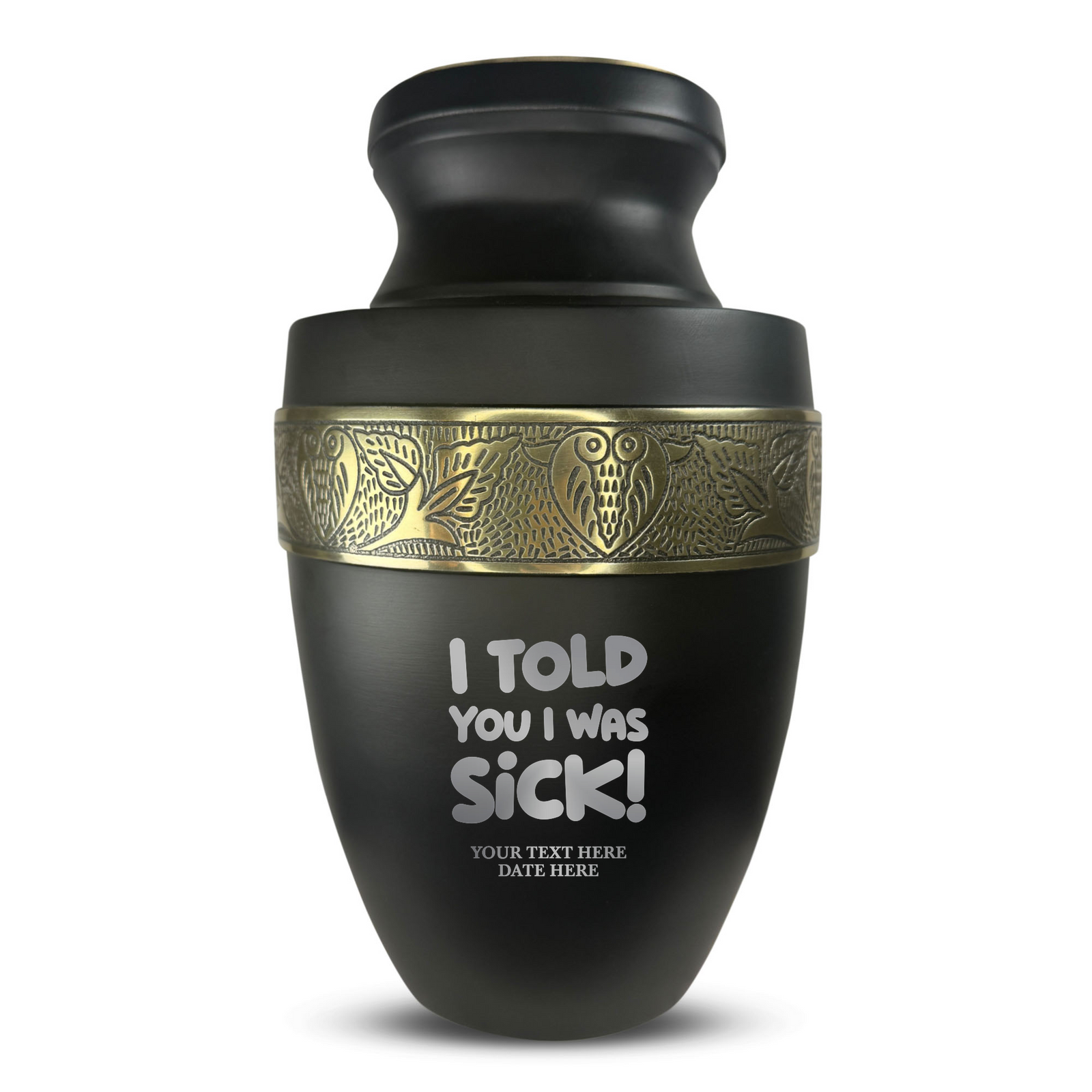 Custom Aluminum Human Urn - Dark Humor Design - Elite Collection with Gold Inlay - 200 Cubic Inch
