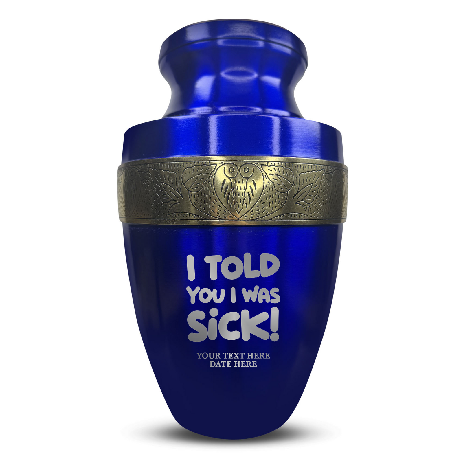 Custom Aluminum Human Urn - Dark Humor Design - Elite Collection with Gold Inlay - 200 Cubic Inch