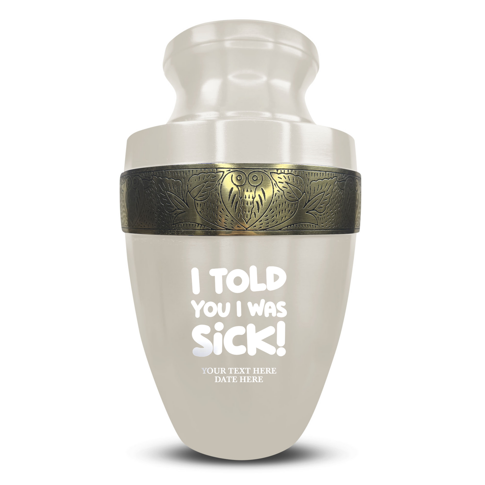 Custom Aluminum Human Urn - Dark Humor Design - Elite Collection with Gold Inlay - 200 Cubic Inch