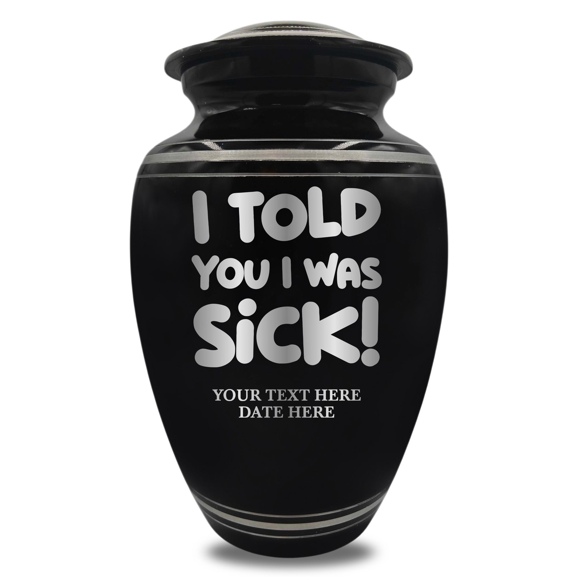 Polished Aluminum with Silver Rim Human Cremation Urn - 200 Cubic Inch | Dark Humor