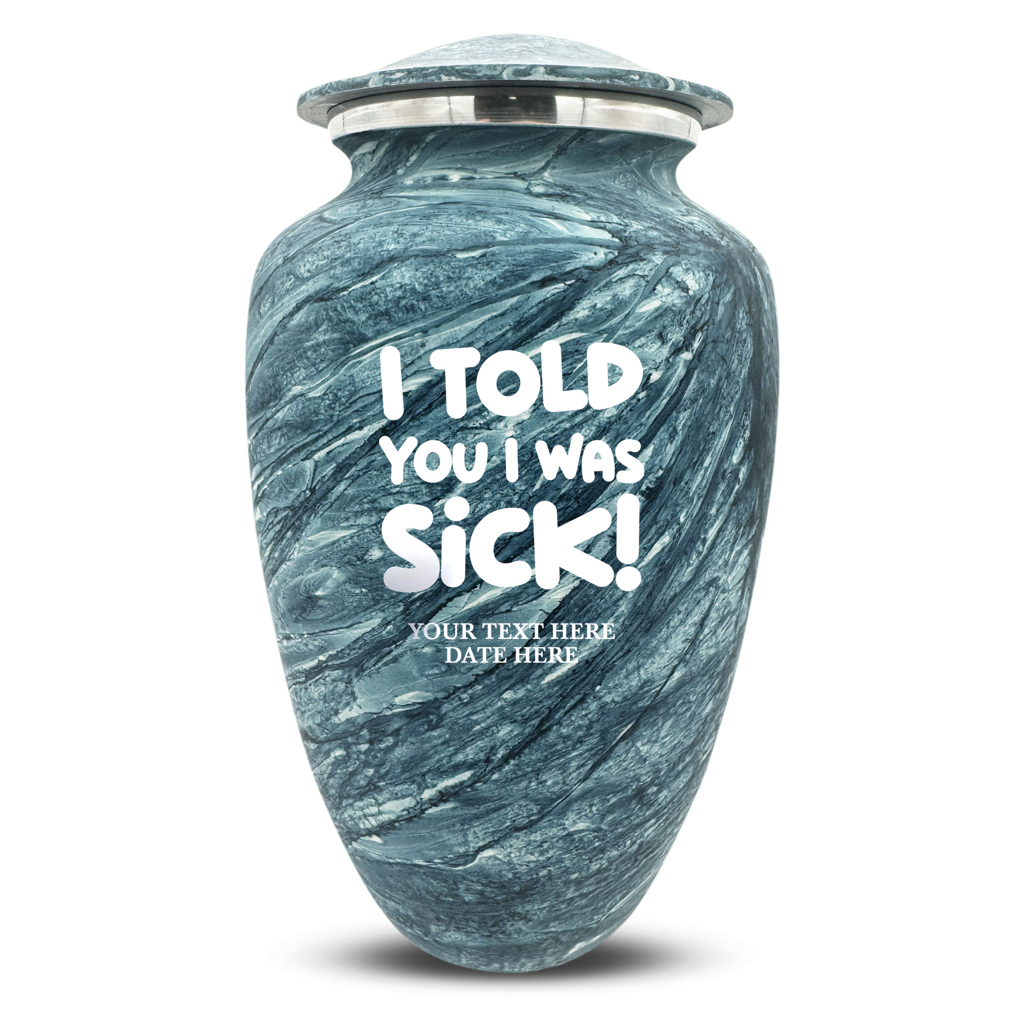 Custom Large Cremation Urn for Human Ashes - Soft Whisper Collection - Dark Humor Design - Distressed Finish - 200 Cubic Inch