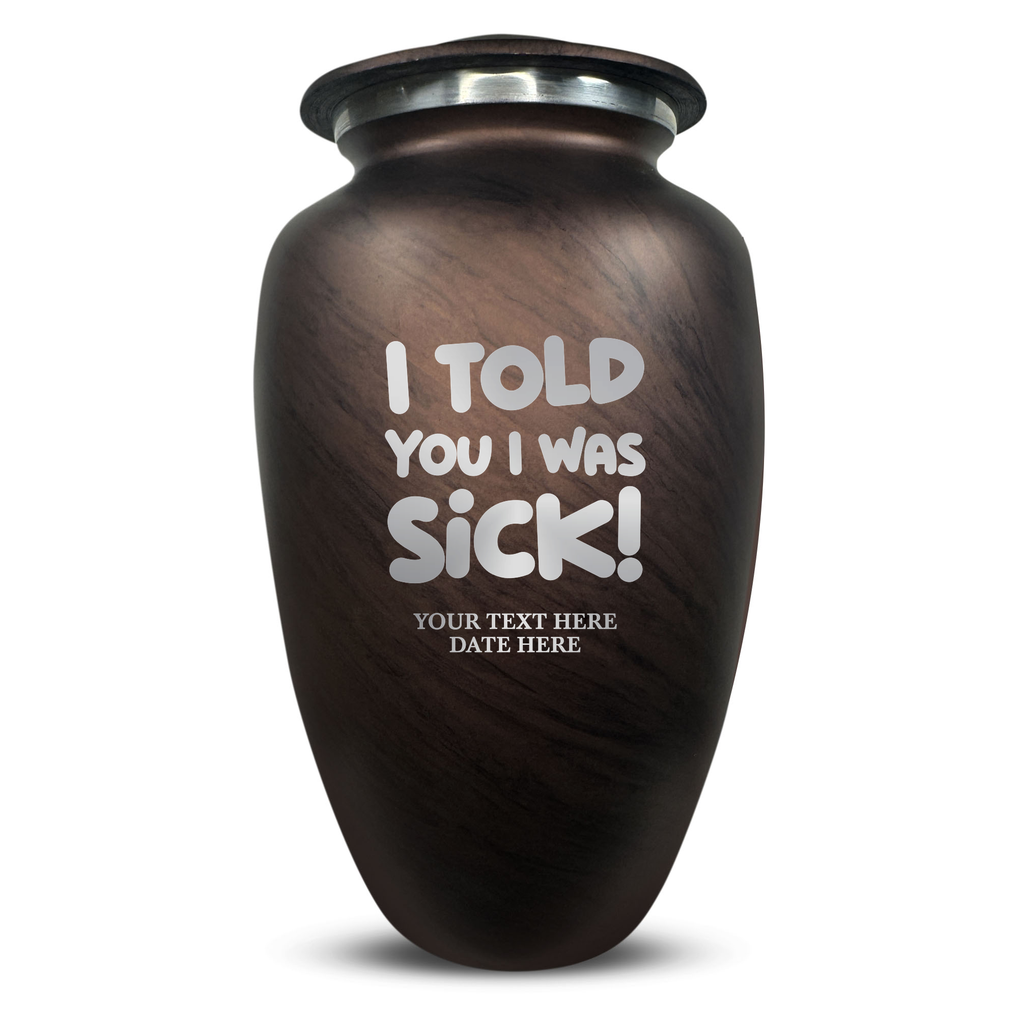 Custom Large Cremation Urn for Human Ashes - Soft Whisper Collection - Dark Humor Design - Distressed Finish - 200 Cubic Inch
