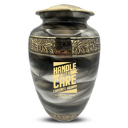 Custom Aluminum Human Urns - Suzesta Pearl White Memorial Urn - Simple Humor Design - 200 Cubic Inch