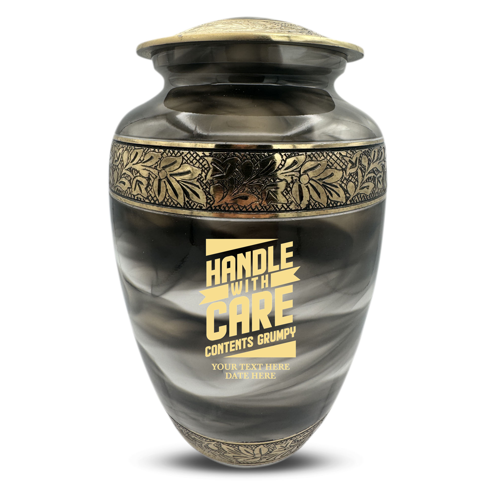 Custom Aluminum Cremation Urn for Human Ashes - Suzesta Pearl White Memorial Urn - Simple Humor Design - 200 Cubic Inch