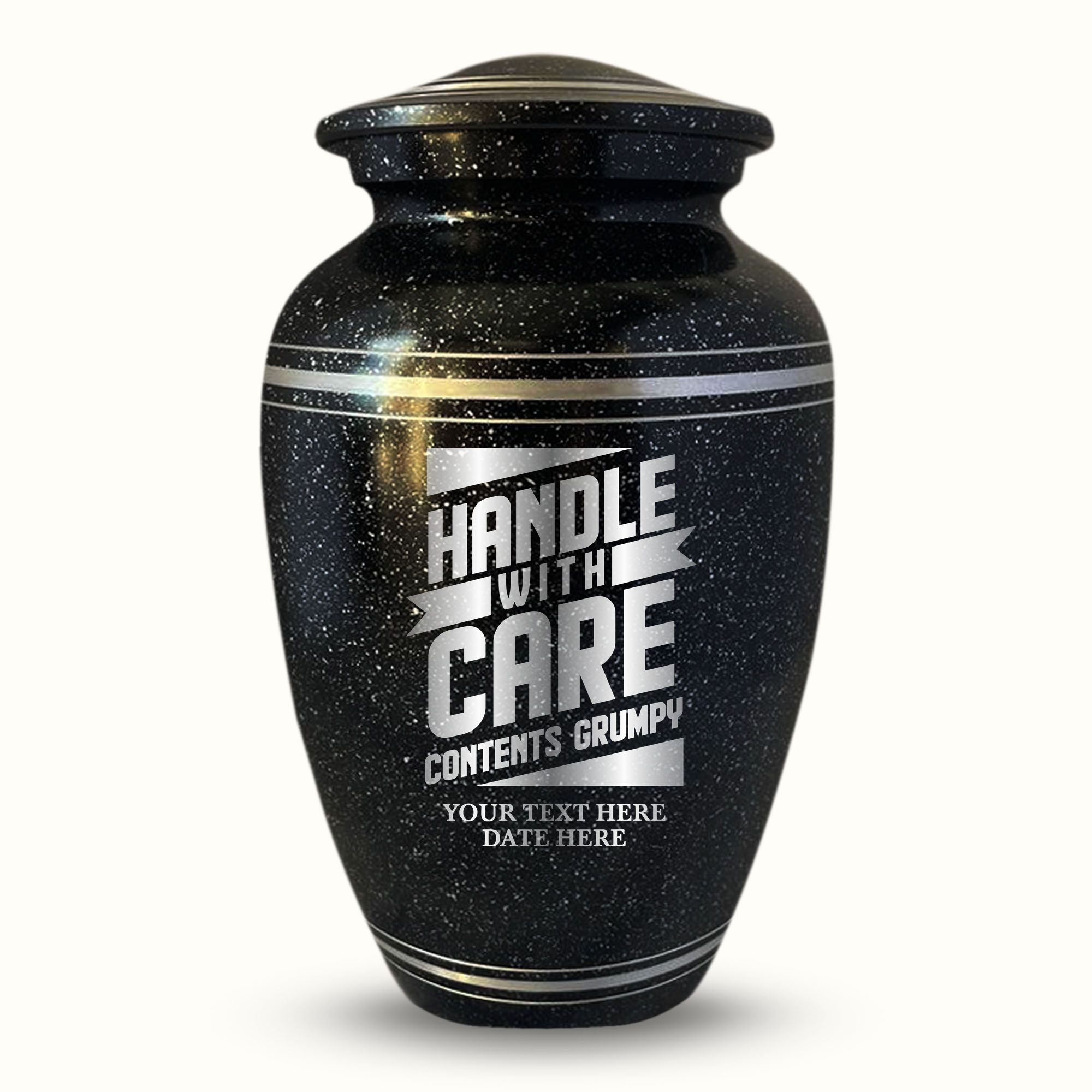 Spotted Black Aluminum with Silver Rim Human Cremation Urn - 200 Cubic Inch | Funny Memorial