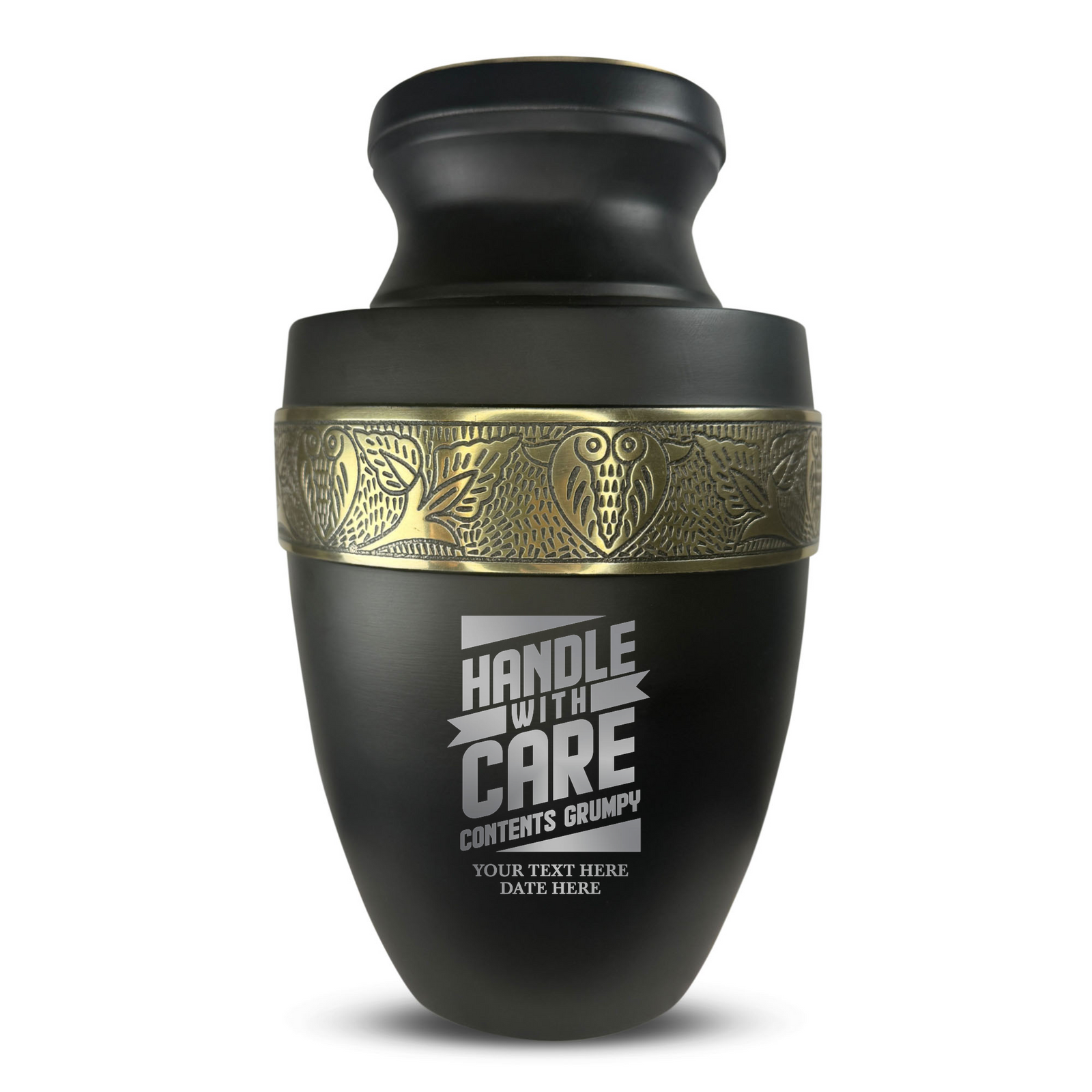 Custom Aluminum Human Urn - Simple Humor Design - Elite Collection with Gold Inlay - 200 Cubic Inch