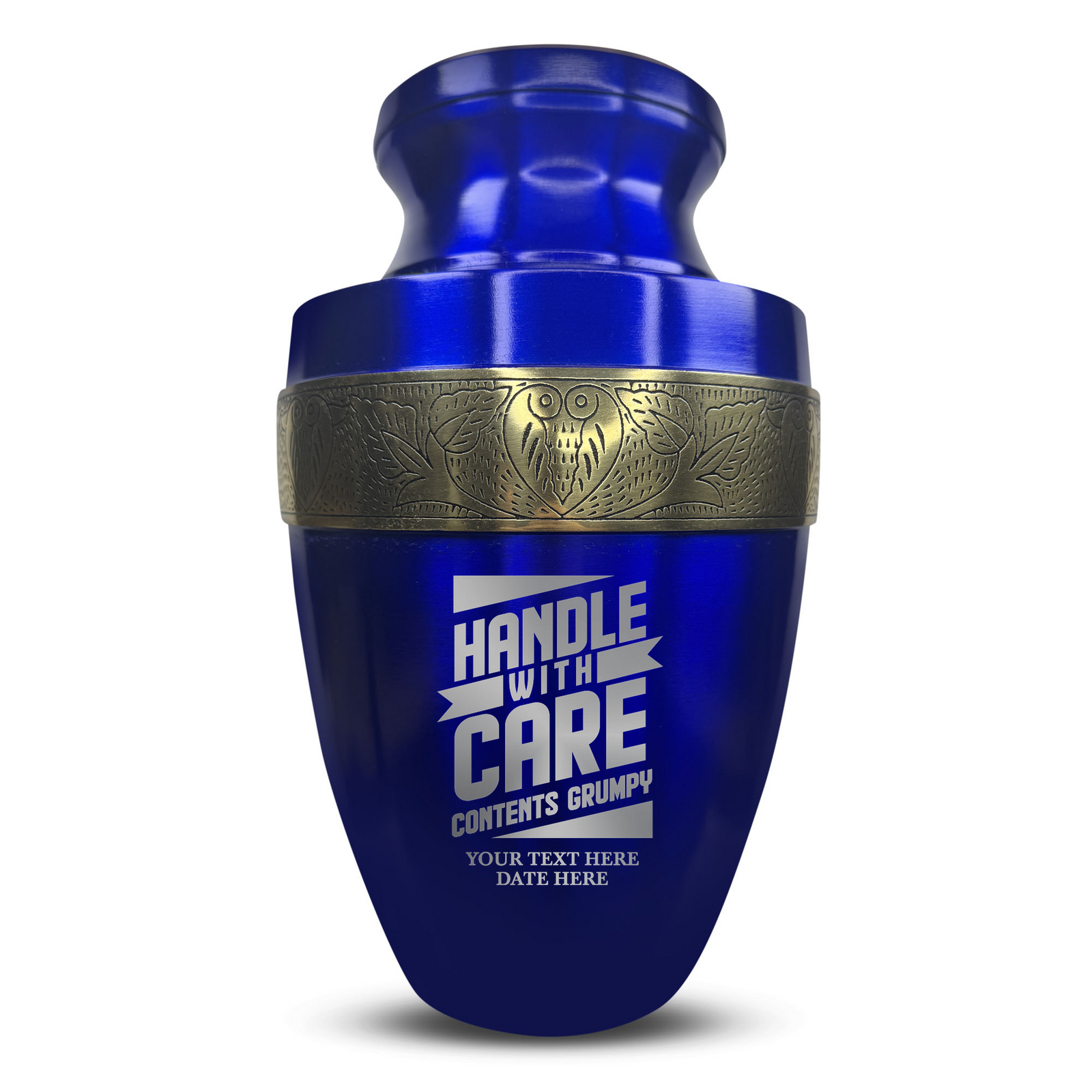 Custom Aluminum Human Urn - Simple Humor Design - Elite Collection with Gold Inlay - 200 Cubic Inch