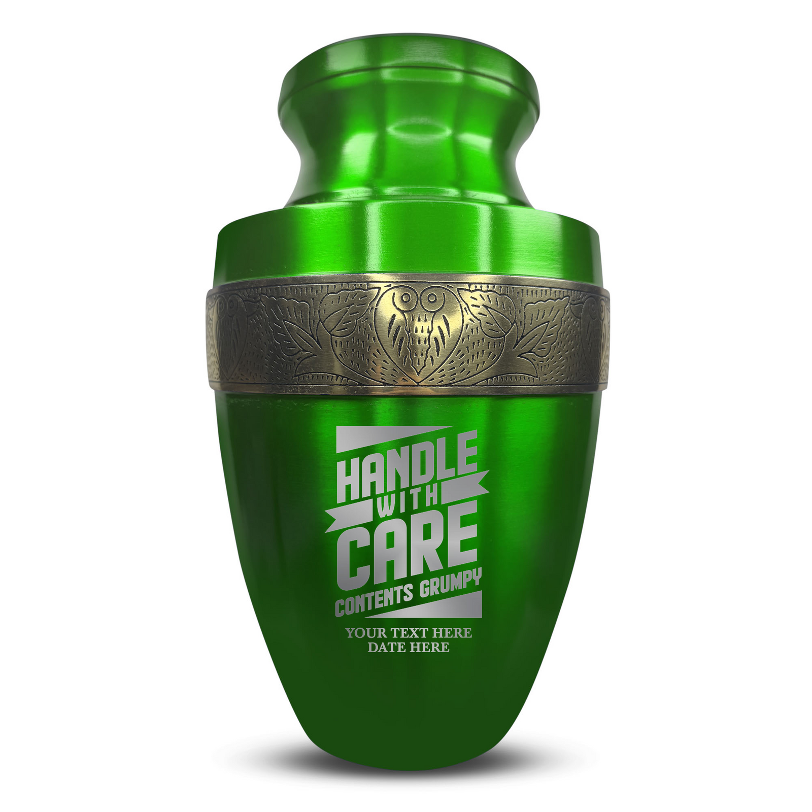 Custom Aluminum Human Urn - Simple Humor Design - Elite Collection with Gold Inlay - 200 Cubic Inch