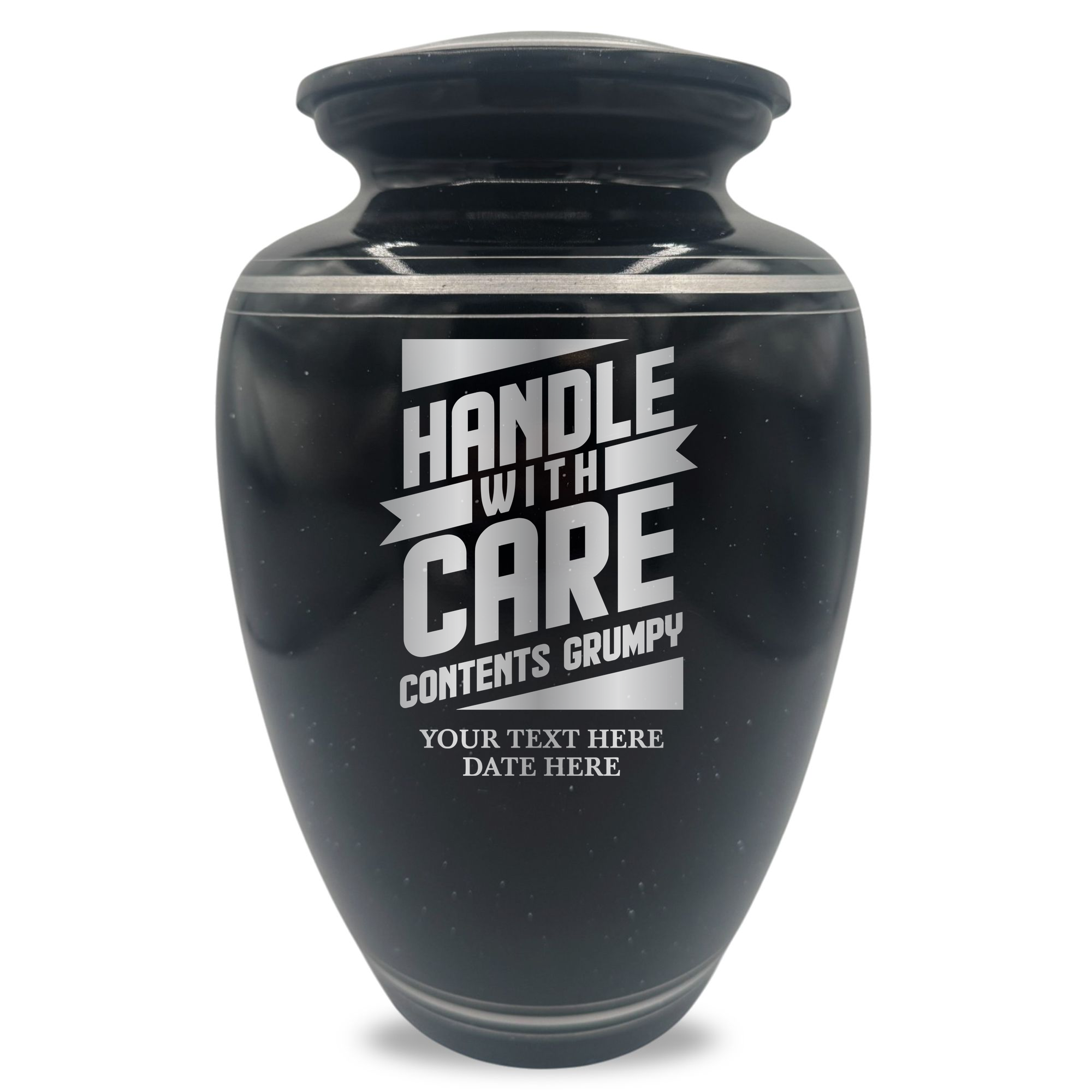 Extra Large Human Cremation Urn - 350 Cubic Inch - Black Spotted Finish with Silver Rim | Funny Memorial