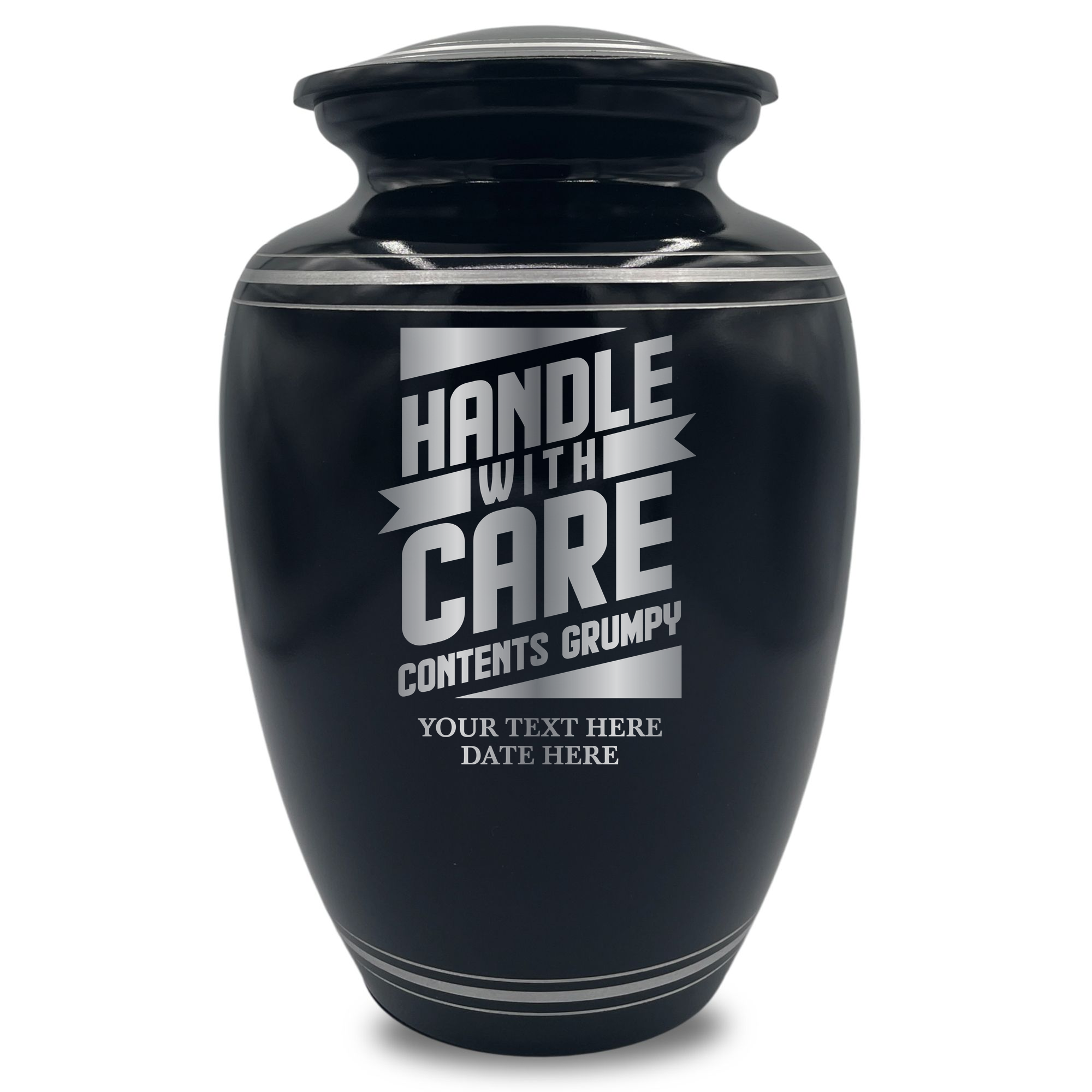 Human Cremation Urn - 350 Cubic Inch Capacity - Black with Silver Rim | Funny Memorial