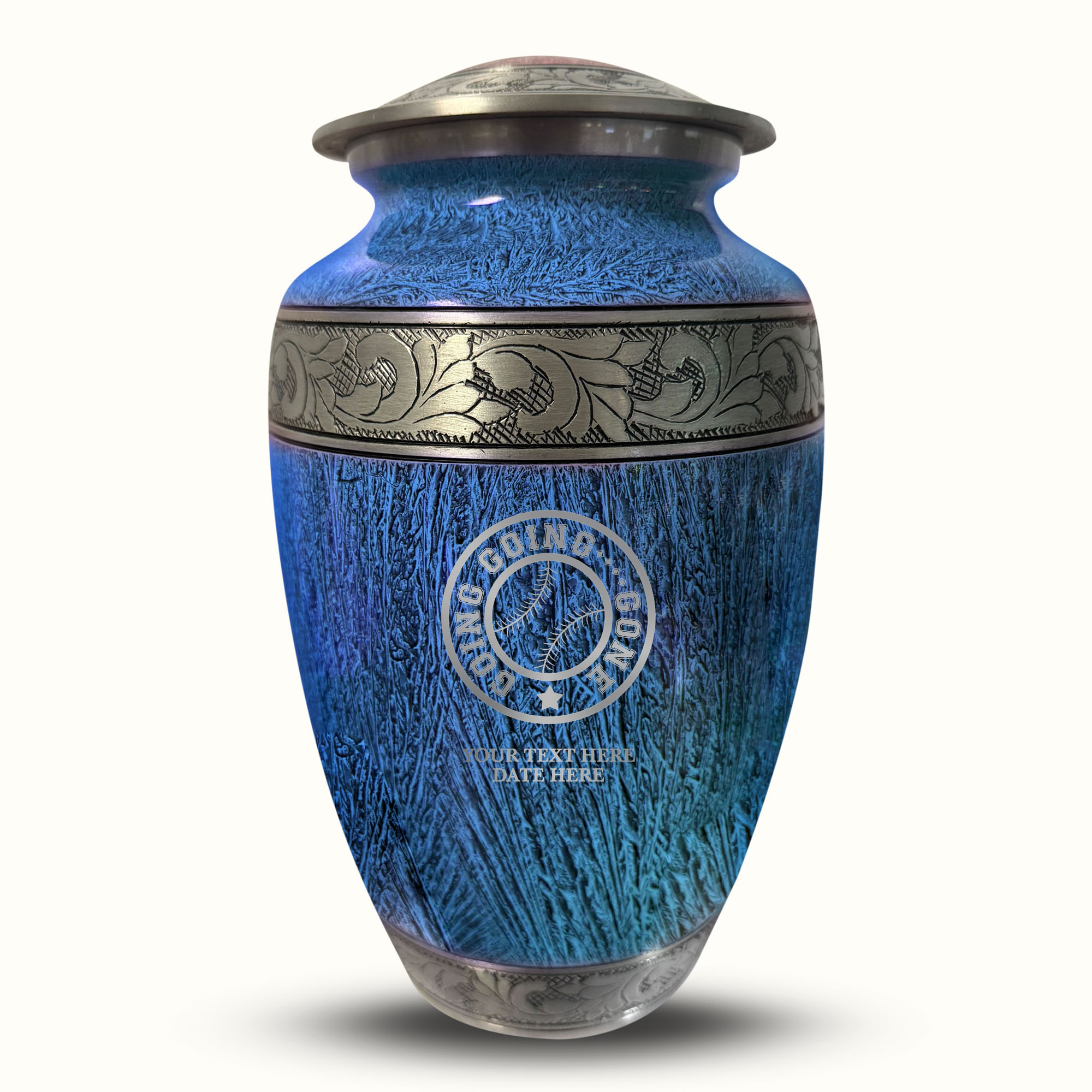 Custom Large Cremation Urn for Human Ashes - Elevate Collection - Funny Baseball Design - Distressed Finish - 200 Cubic Inch