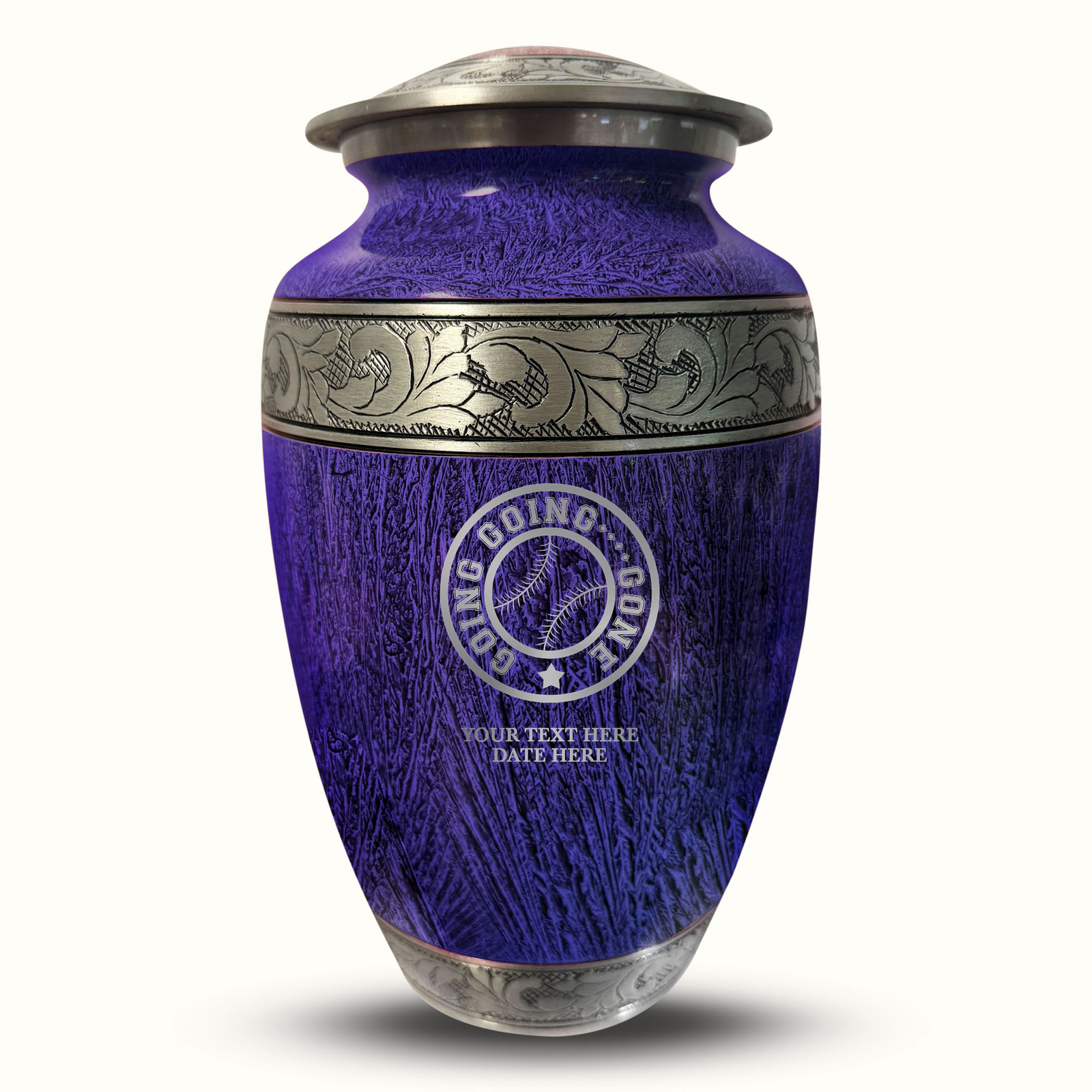 Custom Aluminum Human Urn - Elevate Collection - Funny Baseball Design - Distressed Finish - 200 Cubic Inch