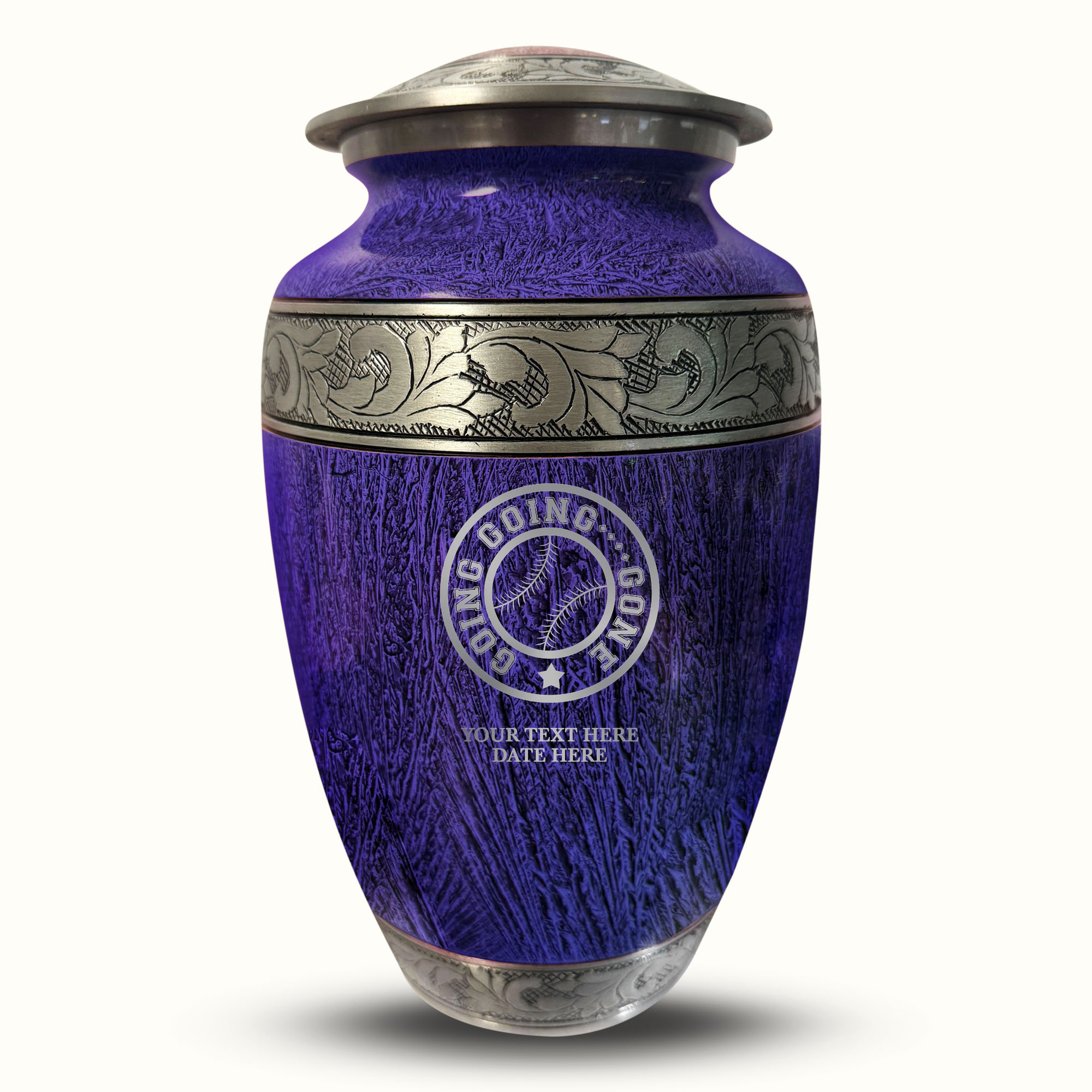 Custom Large Cremation Urn for Human Ashes - Elevate Collection - Funny Baseball Design - Distressed Finish - 200 Cubic Inch