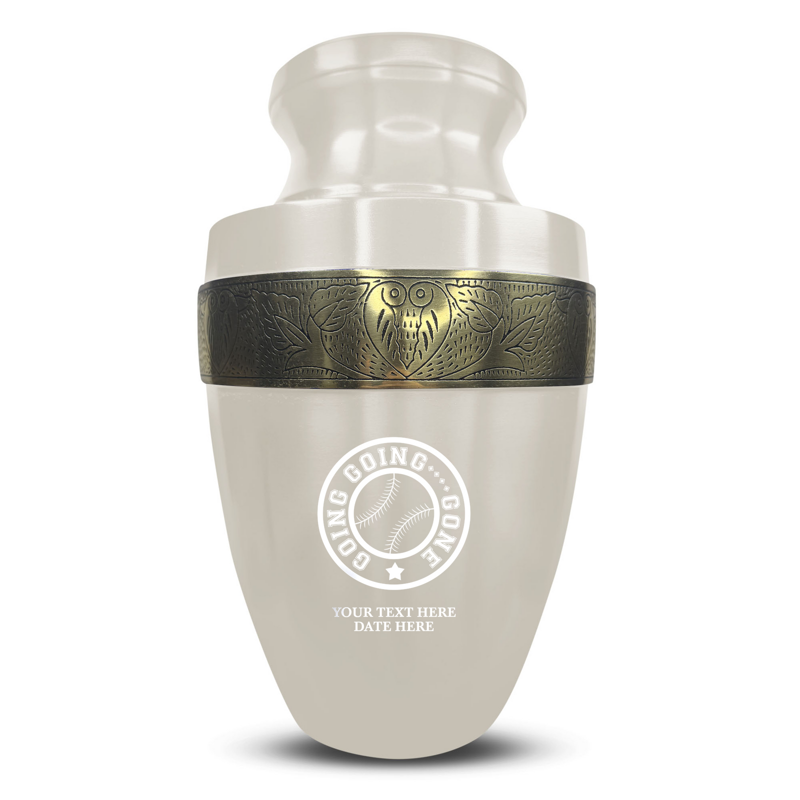 Custom Aluminum Human Urn - Funny Baseball Design - Elite Collection with Gold Inlay - 200 Cubic Inch