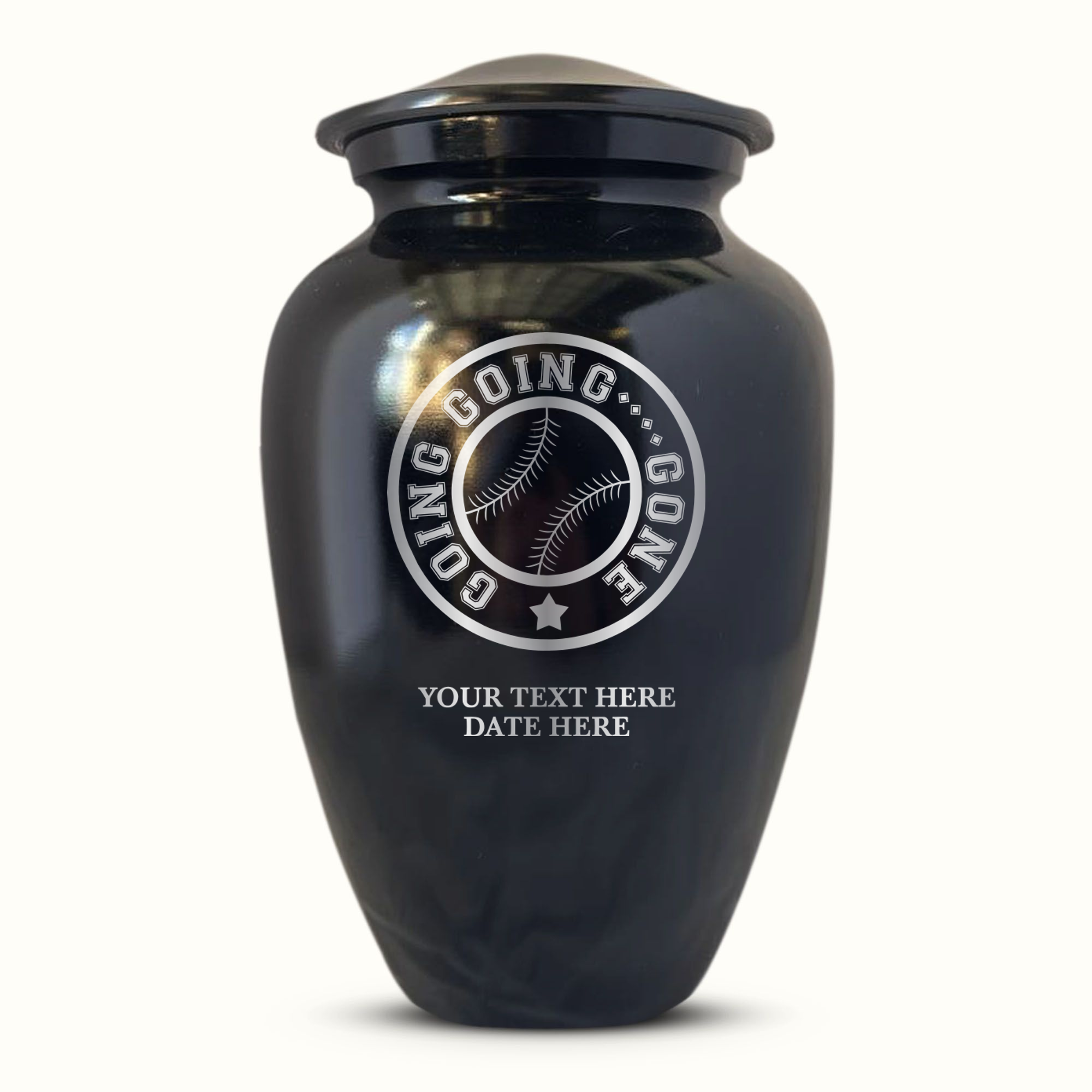 Polished Black Aluminum Human Cremation Urn - 200 Cubic Inch | Funny Baseball Memorial
