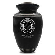 Spotted Black Aluminum with Silver Rim Human Cremation Urn - 200 Cubic Inch | Funny Baseball Memorial