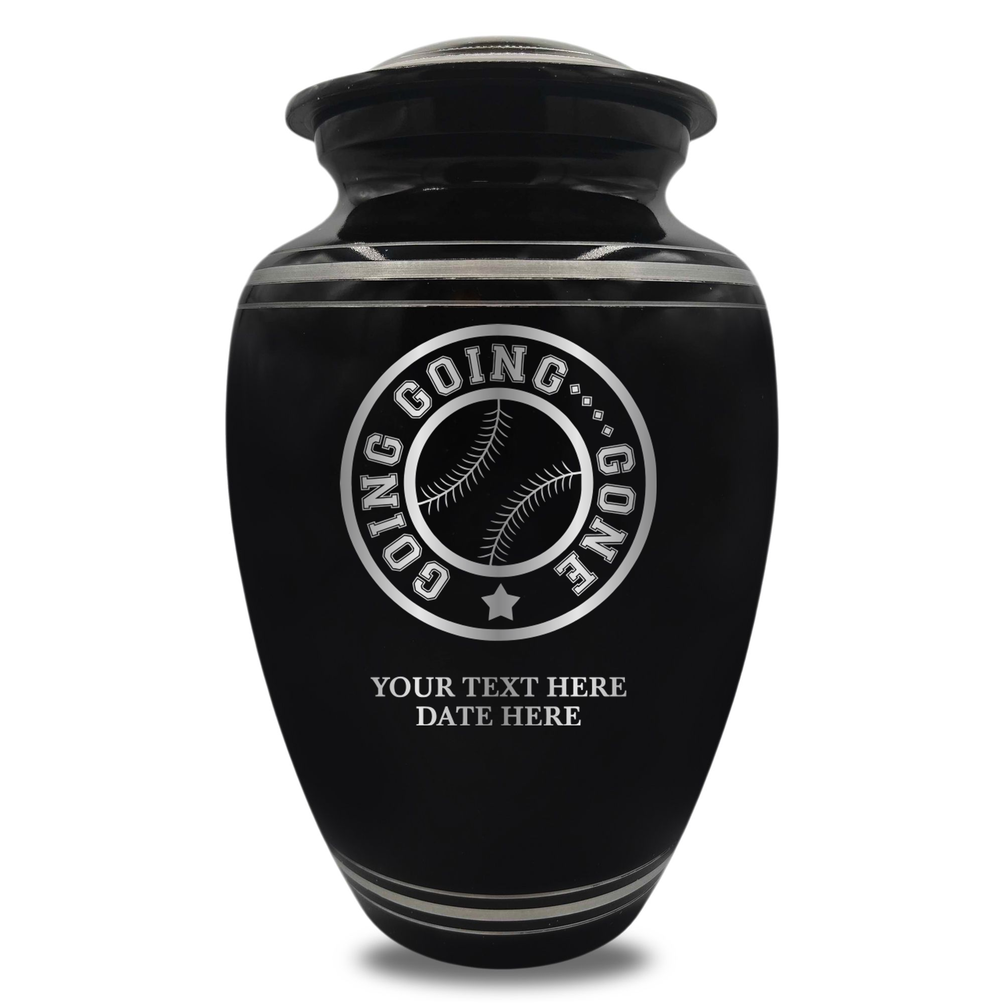 Polished Aluminum with Silver Rim Human Cremation Urn - 200 Cubic Inch | Funny Baseball Memorial