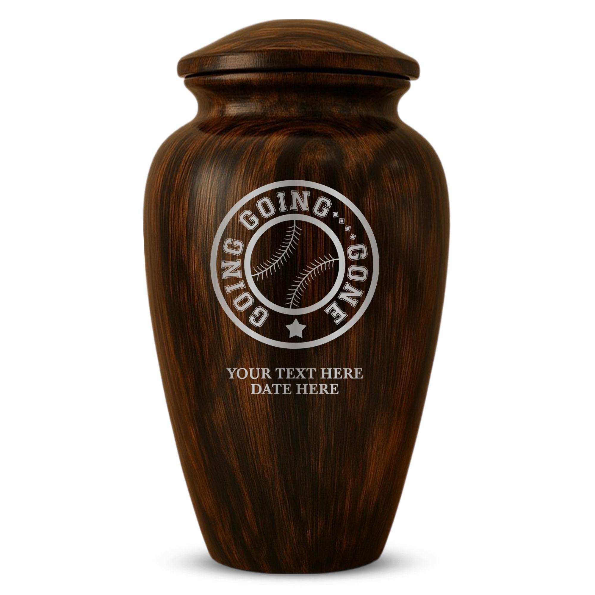 Human Cremation Urn - 200 Cubic Inch - Ingrained Wood Style Finish | Funny Baseball