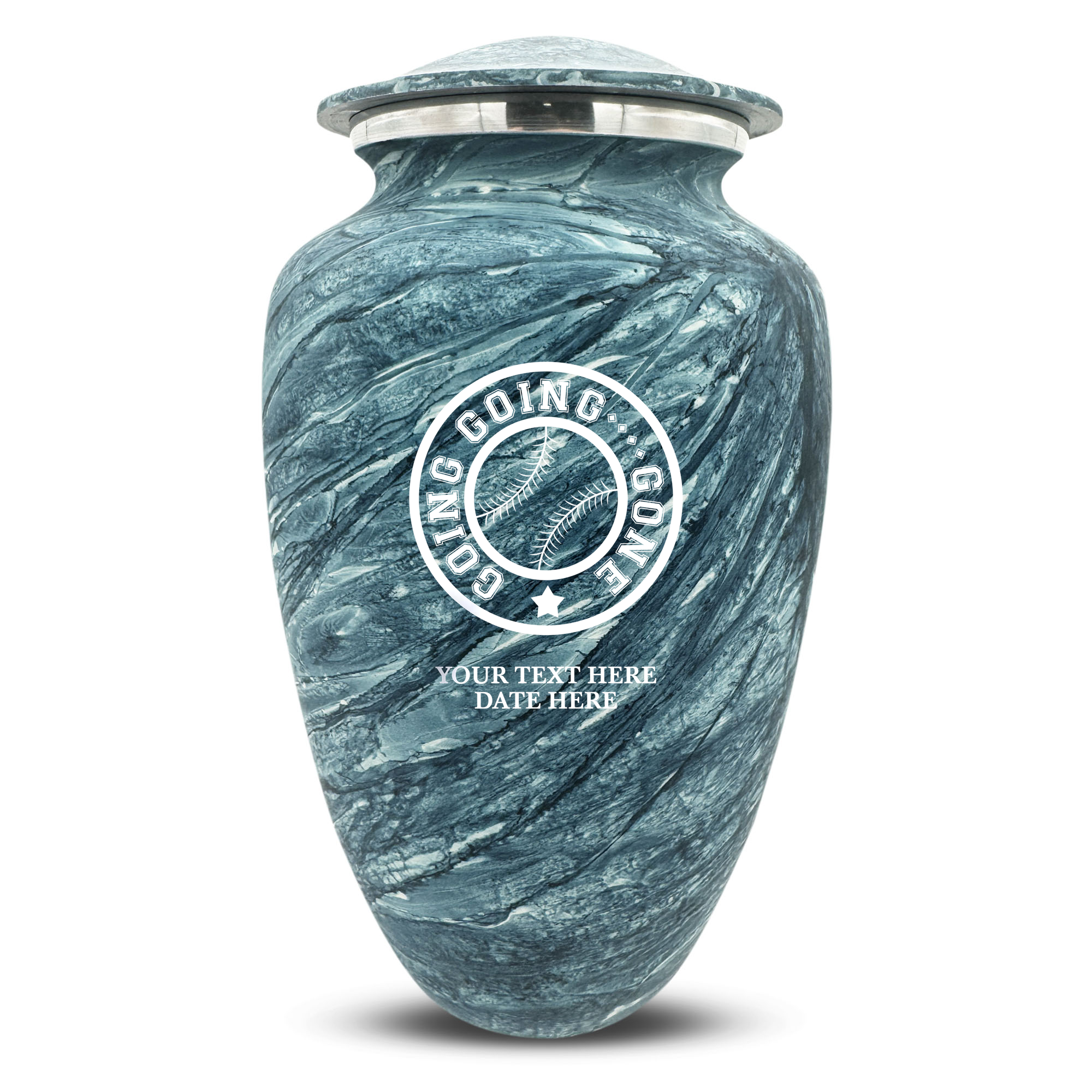 Custom Large Cremation Urn for Human Ashes - Soft Whisper Collection - Funny Baseball Design - Distressed Finish - 200 Cubic Inch