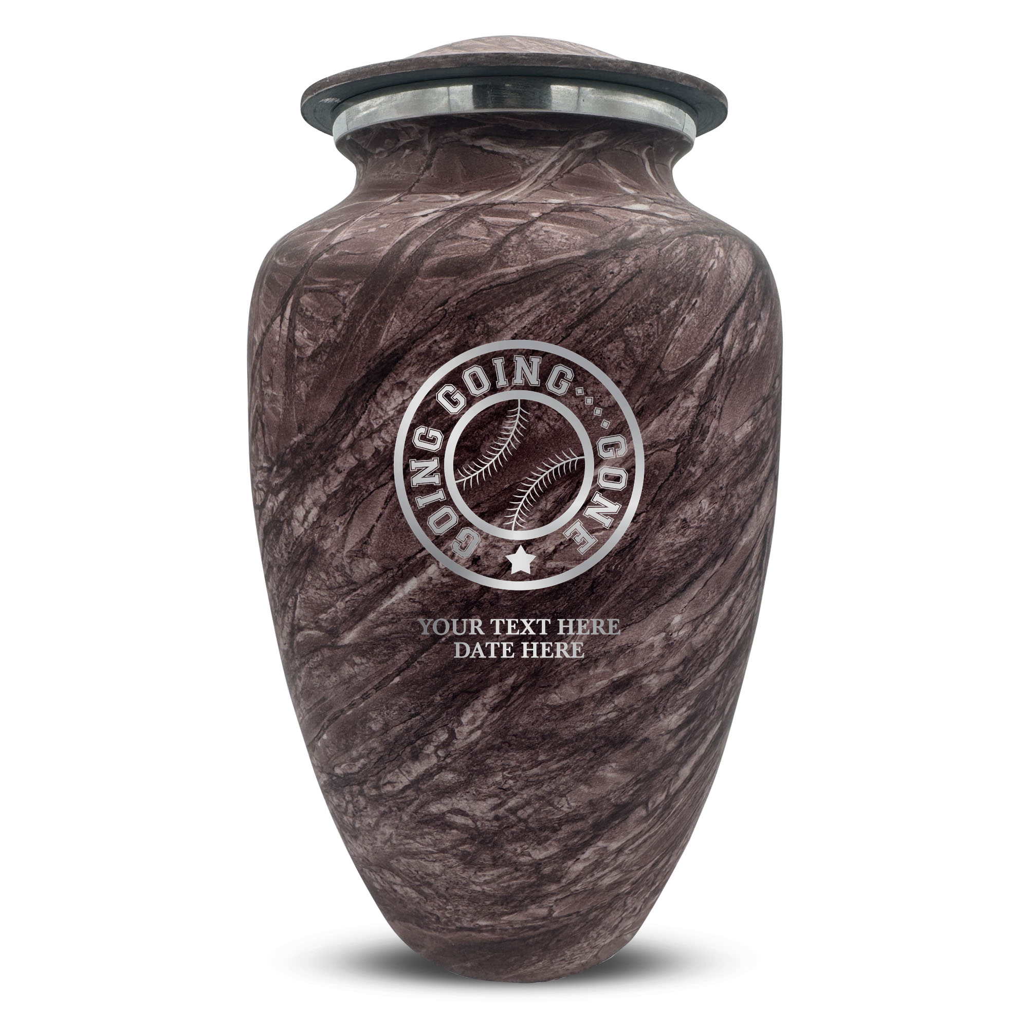 Custom Large Cremation Urn for Human Ashes - Soft Whisper Collection - Funny Baseball Design - Distressed Finish - 200 Cubic Inch