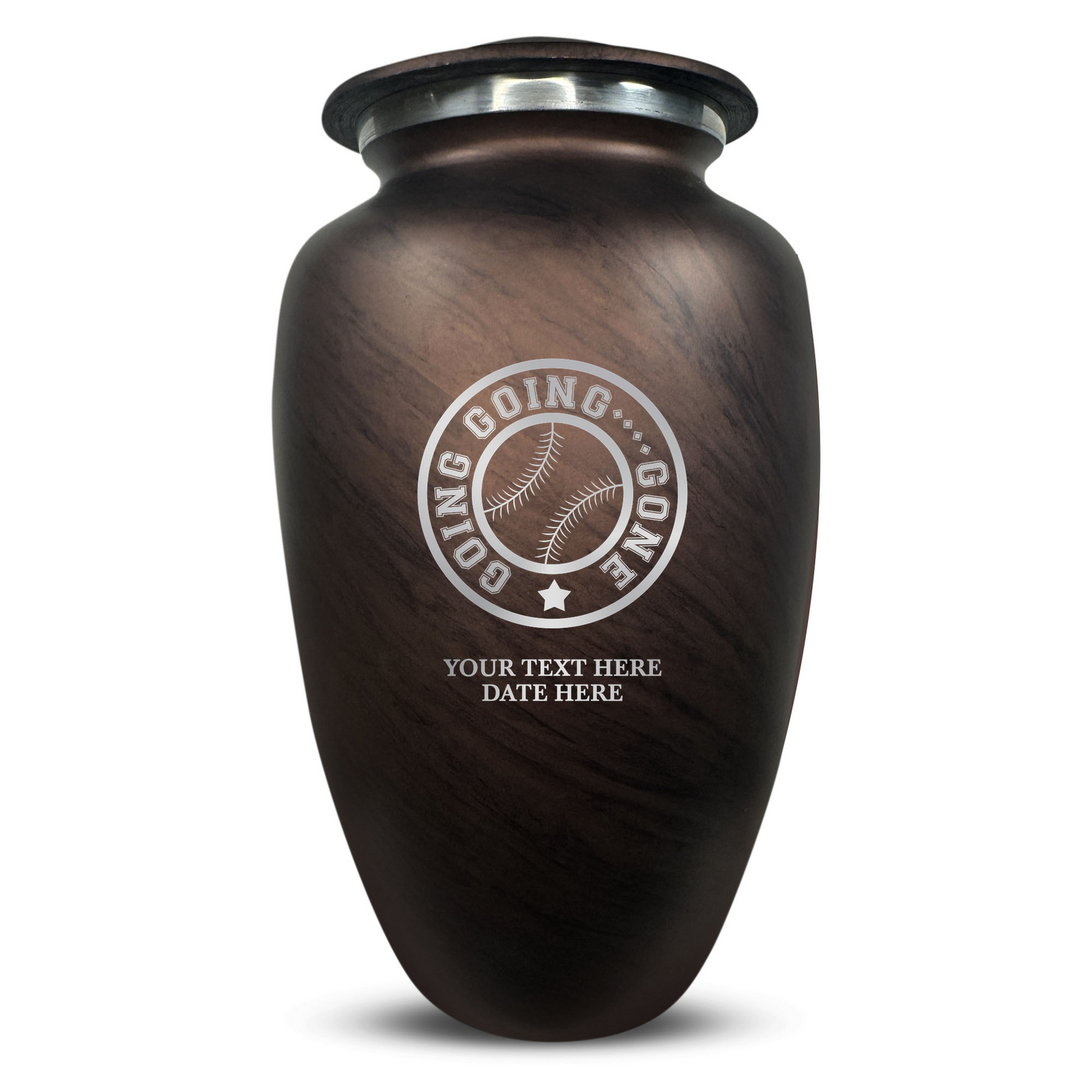 Custom Human Urns - Soft Whisper Collection - Funny Baseball Design - Distressed Finish - 200 Cubic Inch