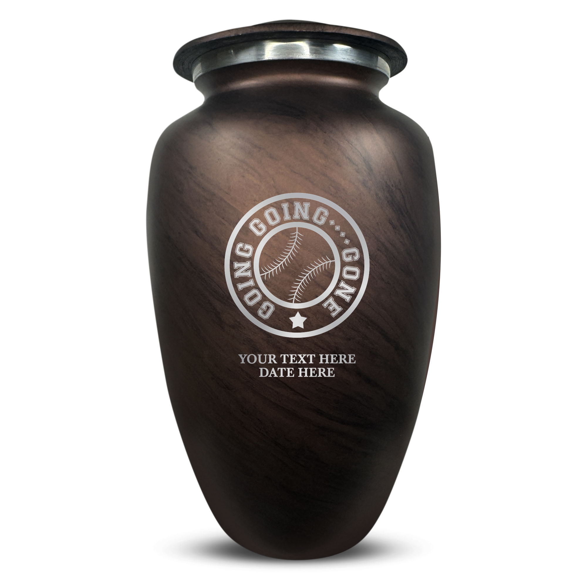 Custom Large Cremation Urn for Human Ashes - Soft Whisper Collection - Funny Baseball Design - Distressed Finish - 200 Cubic Inch