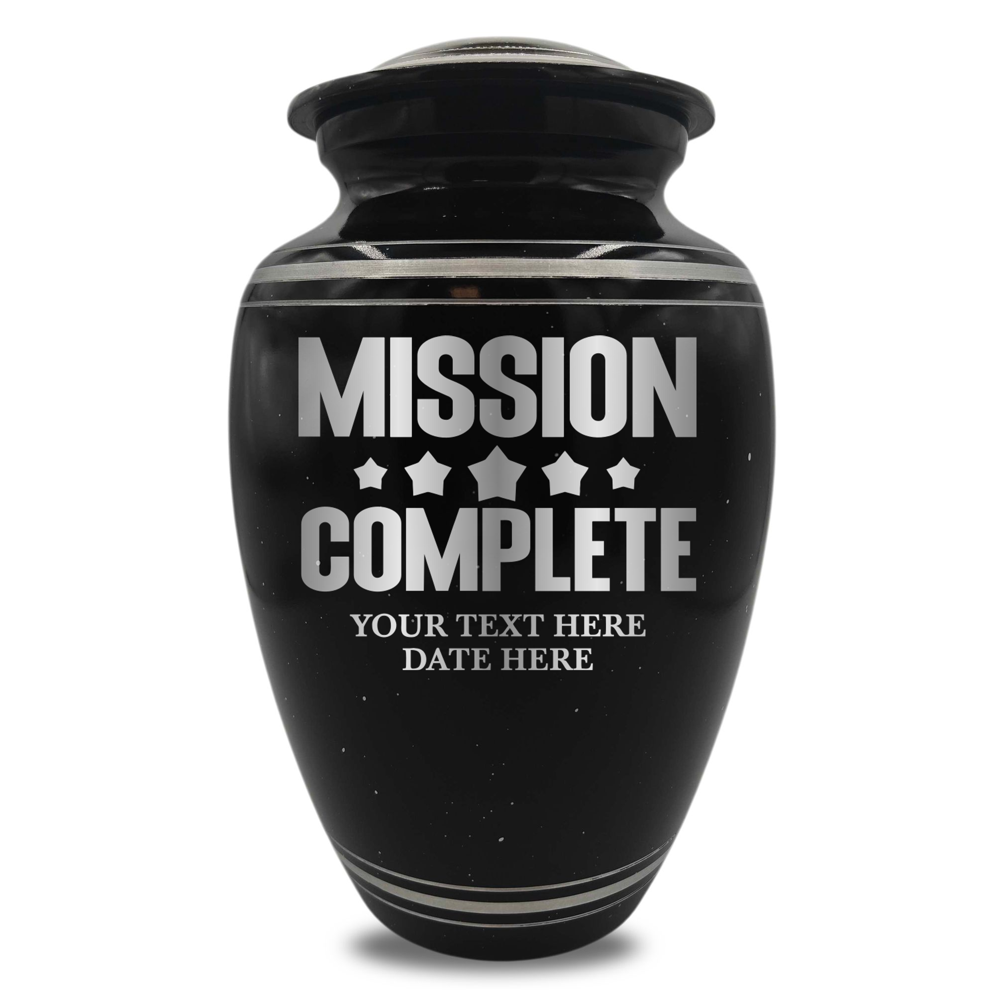 Spotted Black Aluminum with Silver Rim Human Cremation Urn - 200 Cubic Inch | Gaming Memorial