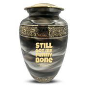 Custom Aluminum Human Urns - Suzesta Pearl White Memorial Urn - Simple Humor Design - 200 Cubic Inch