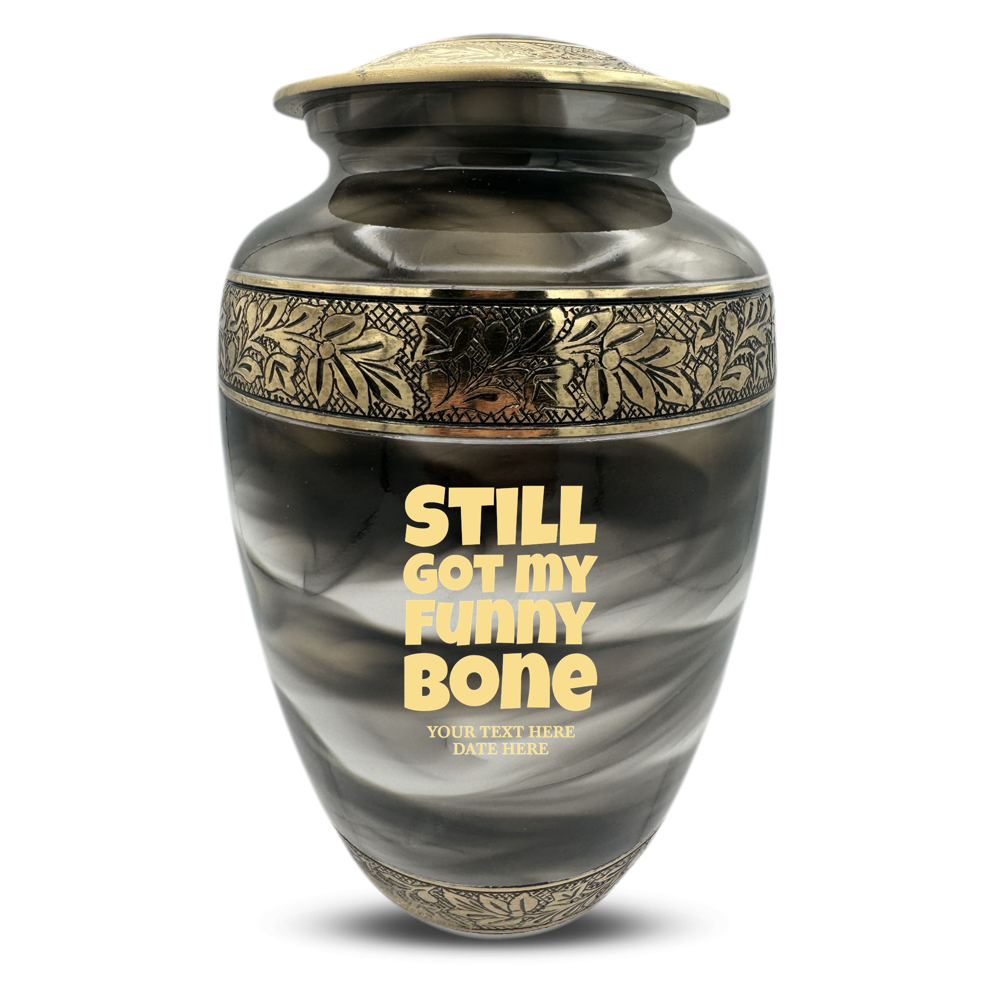 Custom Aluminum Cremation Urn for Human Ashes - Suzesta Pearl White Memorial Urn - Simple Humor Design - 200 Cubic Inch