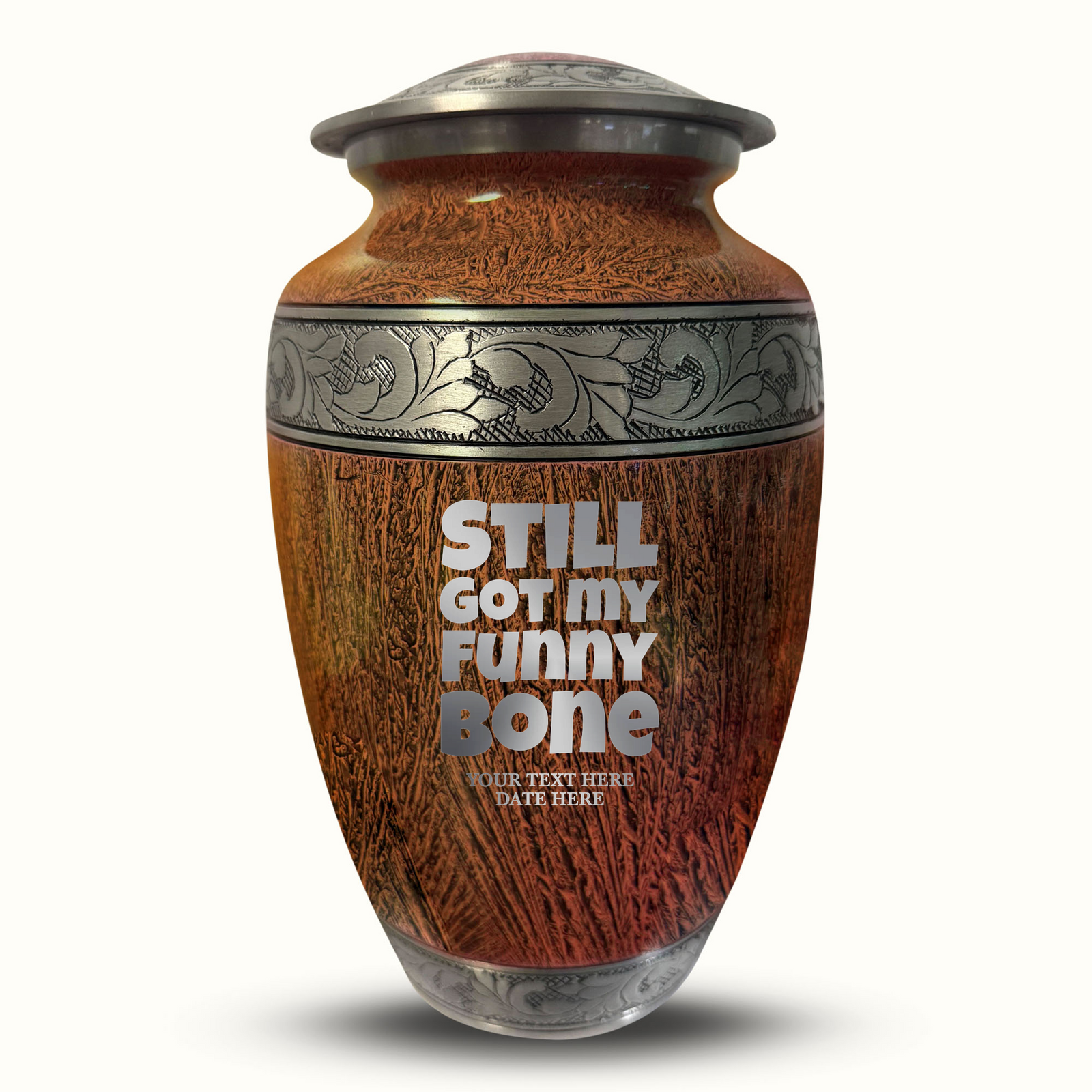 Custom Aluminum Human Urn - Elevate Collection - Simple Humor Design - Distressed Finish - 200 Cubic Inch