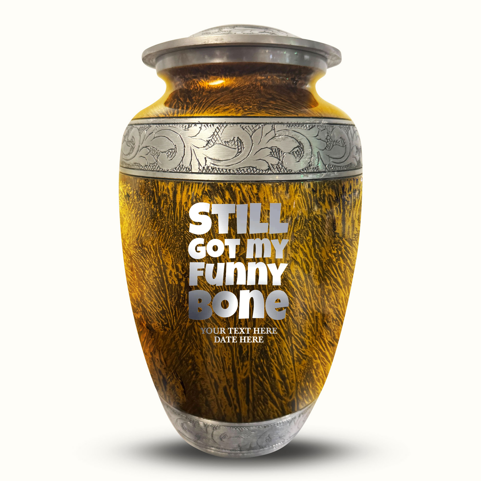 Custom Aluminum Human Urn - Elevate Collection - Simple Humor Design - Distressed Finish - 200 Cubic Inch