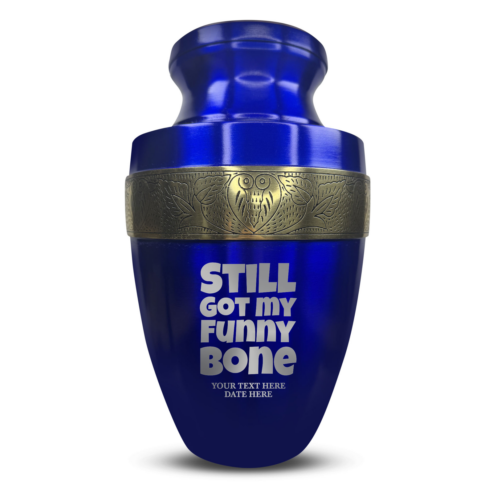Custom Aluminum Human Urn - Simple Humor Design - Elite Collection with Gold Inlay - 200 Cubic Inch